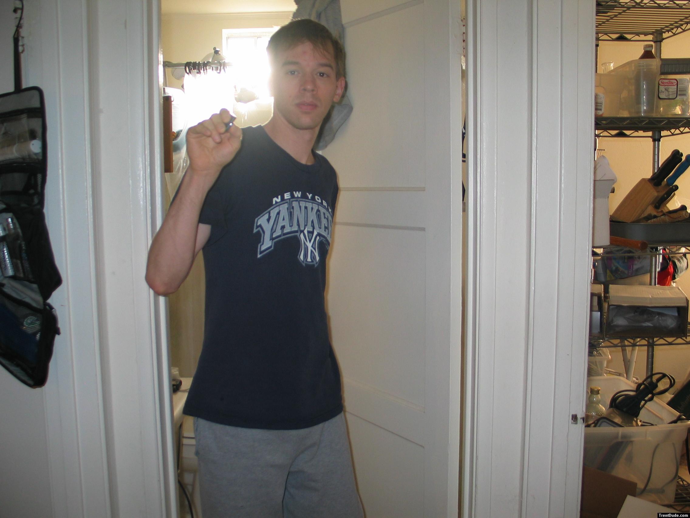 Trent in NY Yankes shirt & grey sweats