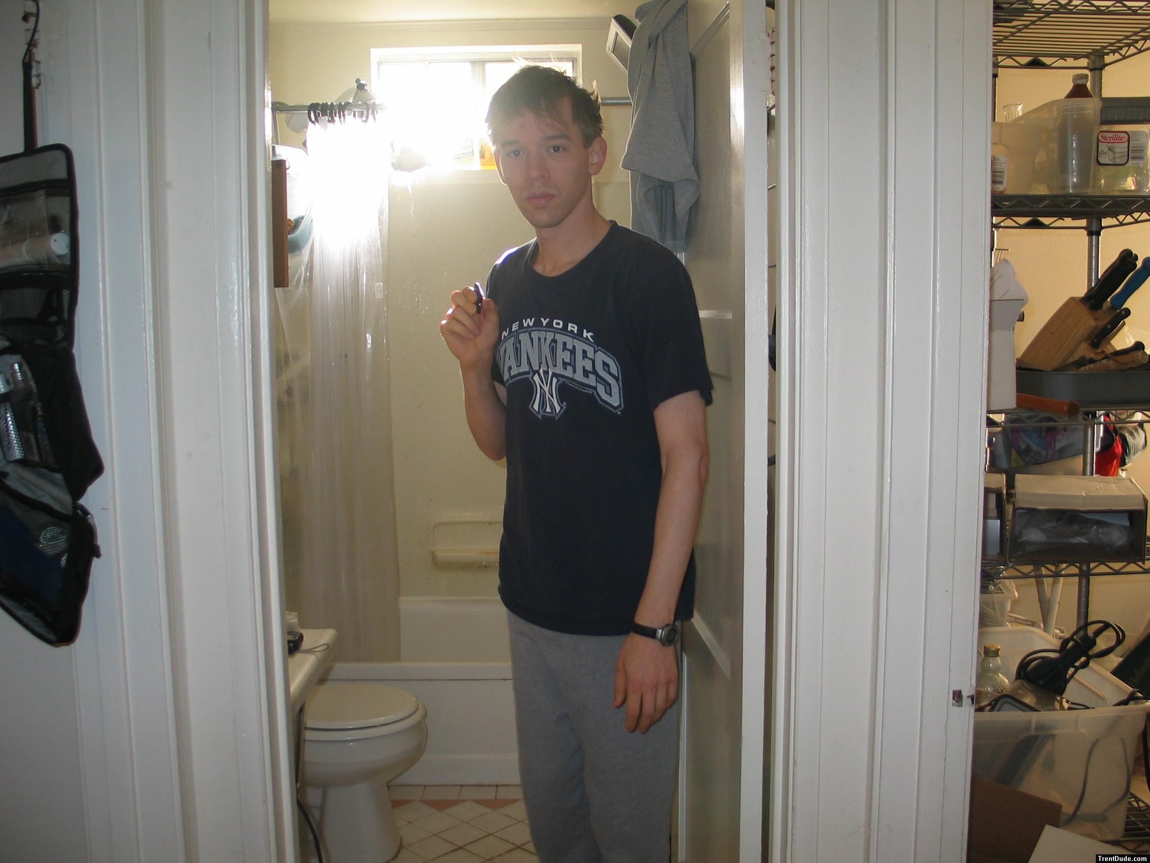 Trent in NY Yankes shirt & grey sweats