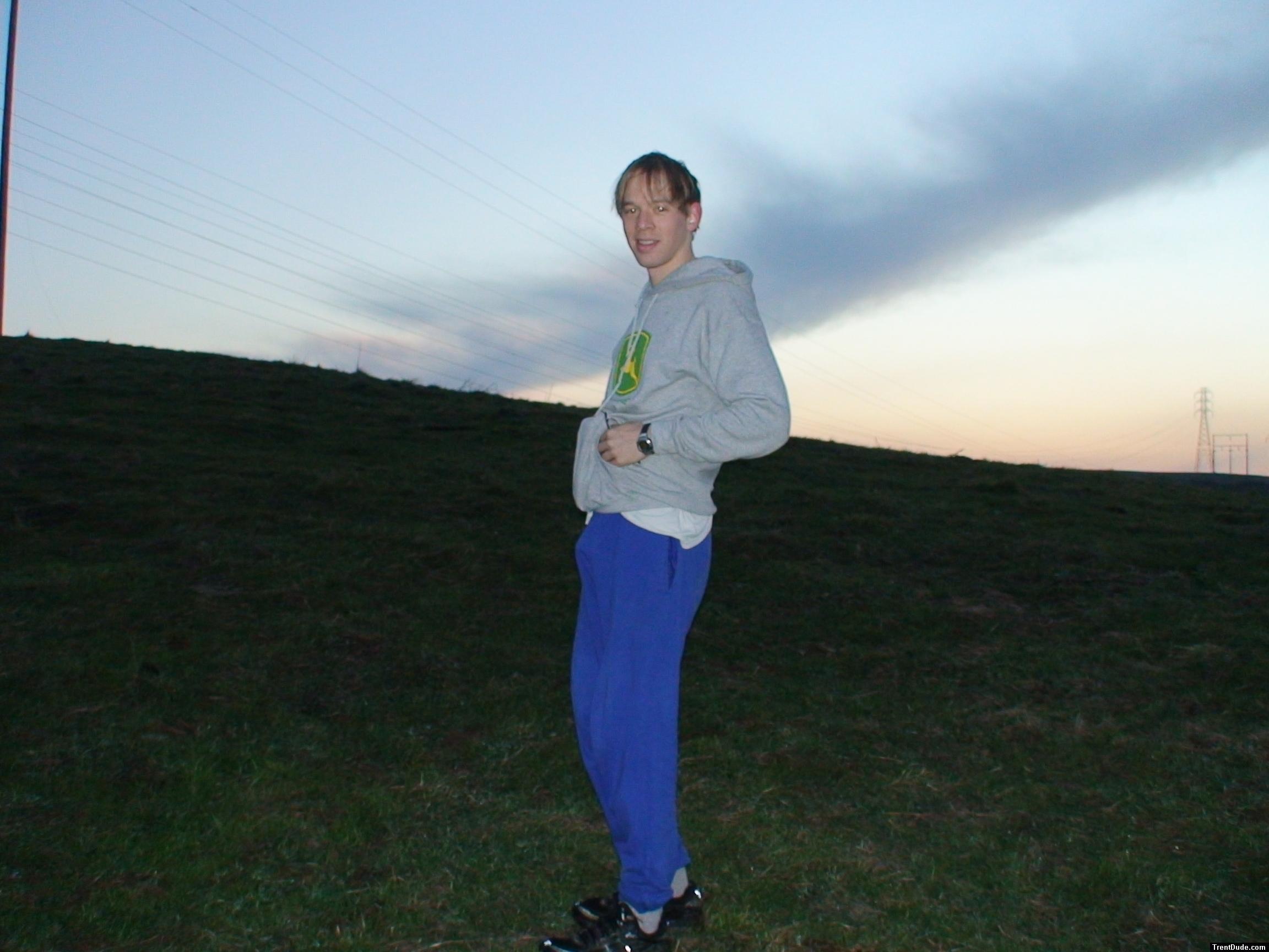 Getting up early to check the cows in blue sweats pants!!