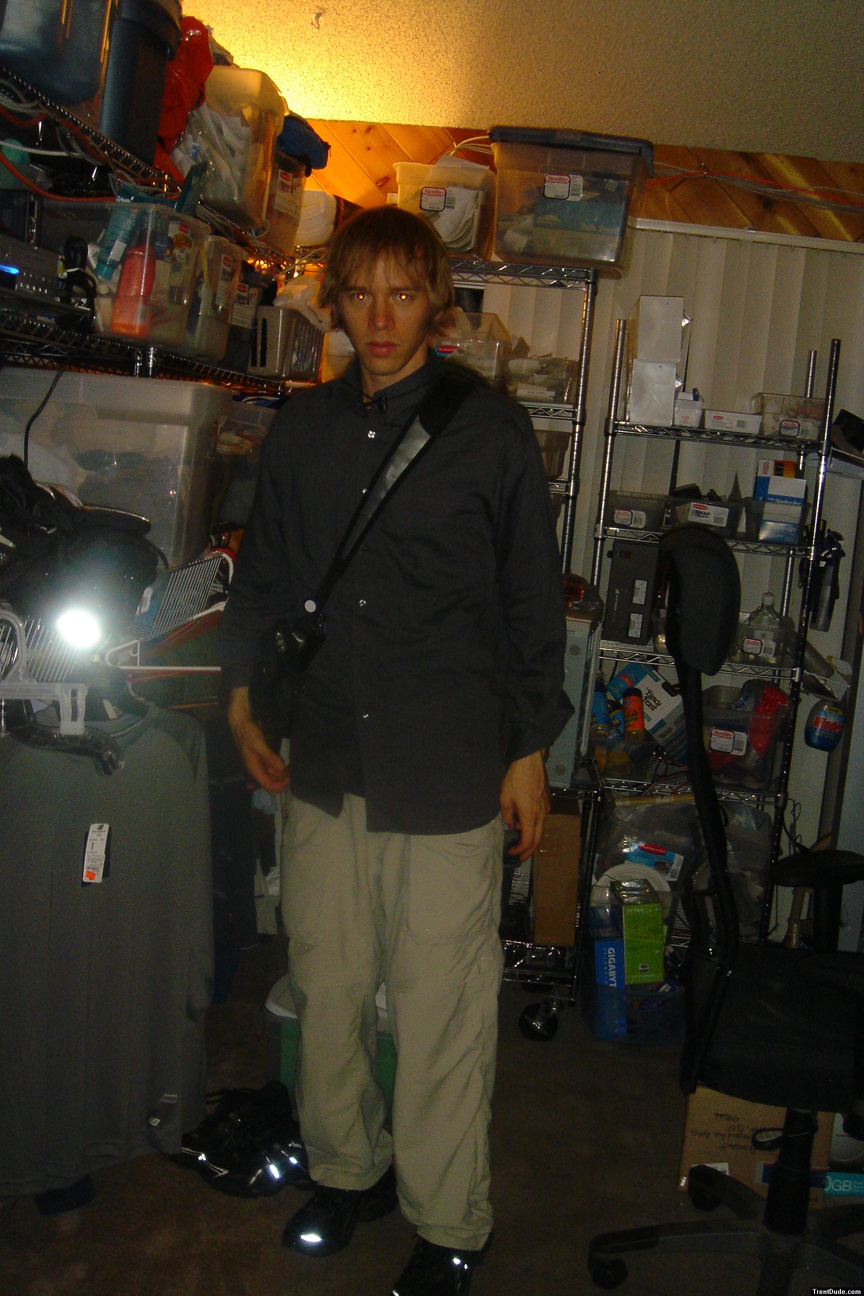 Grey long sleved button up and Khakis 2