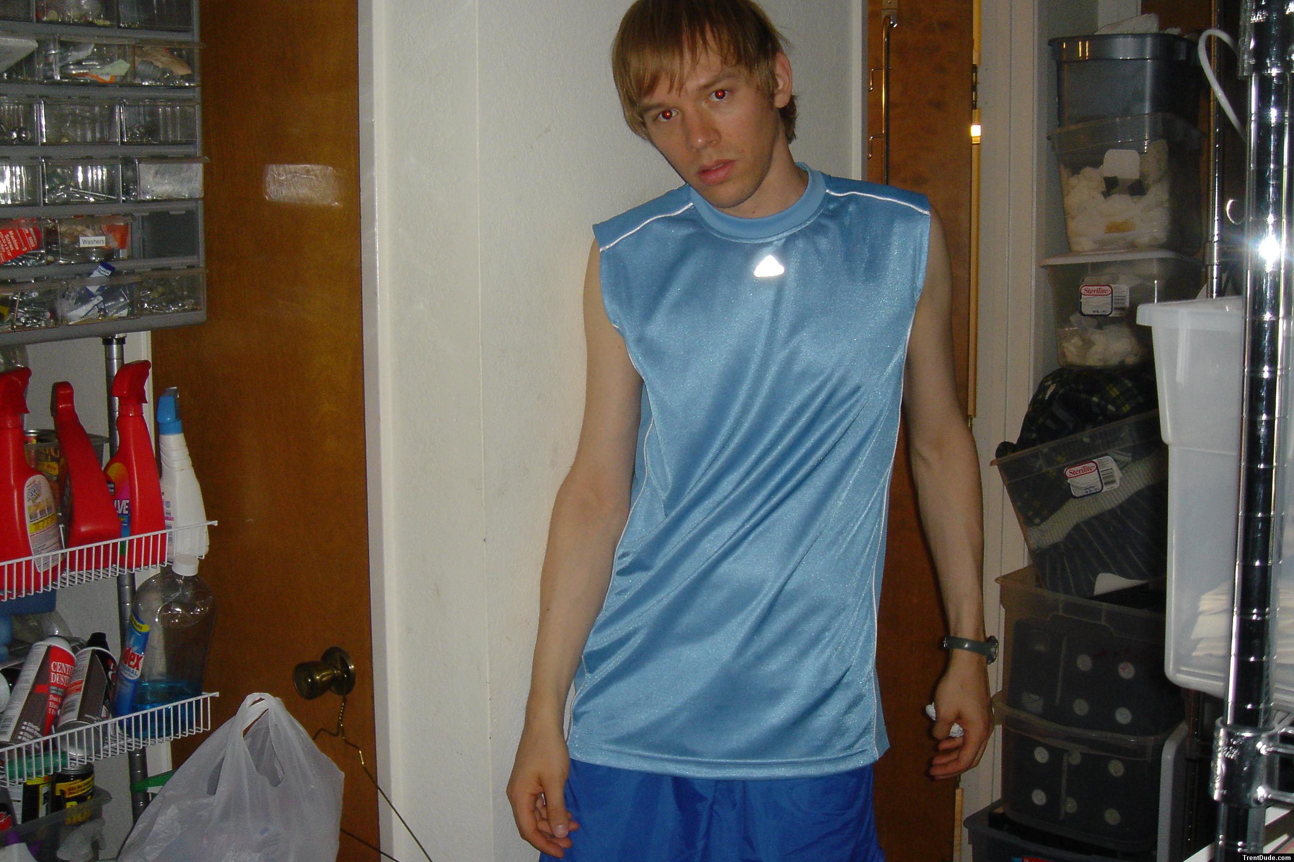 Blue tank top closeup