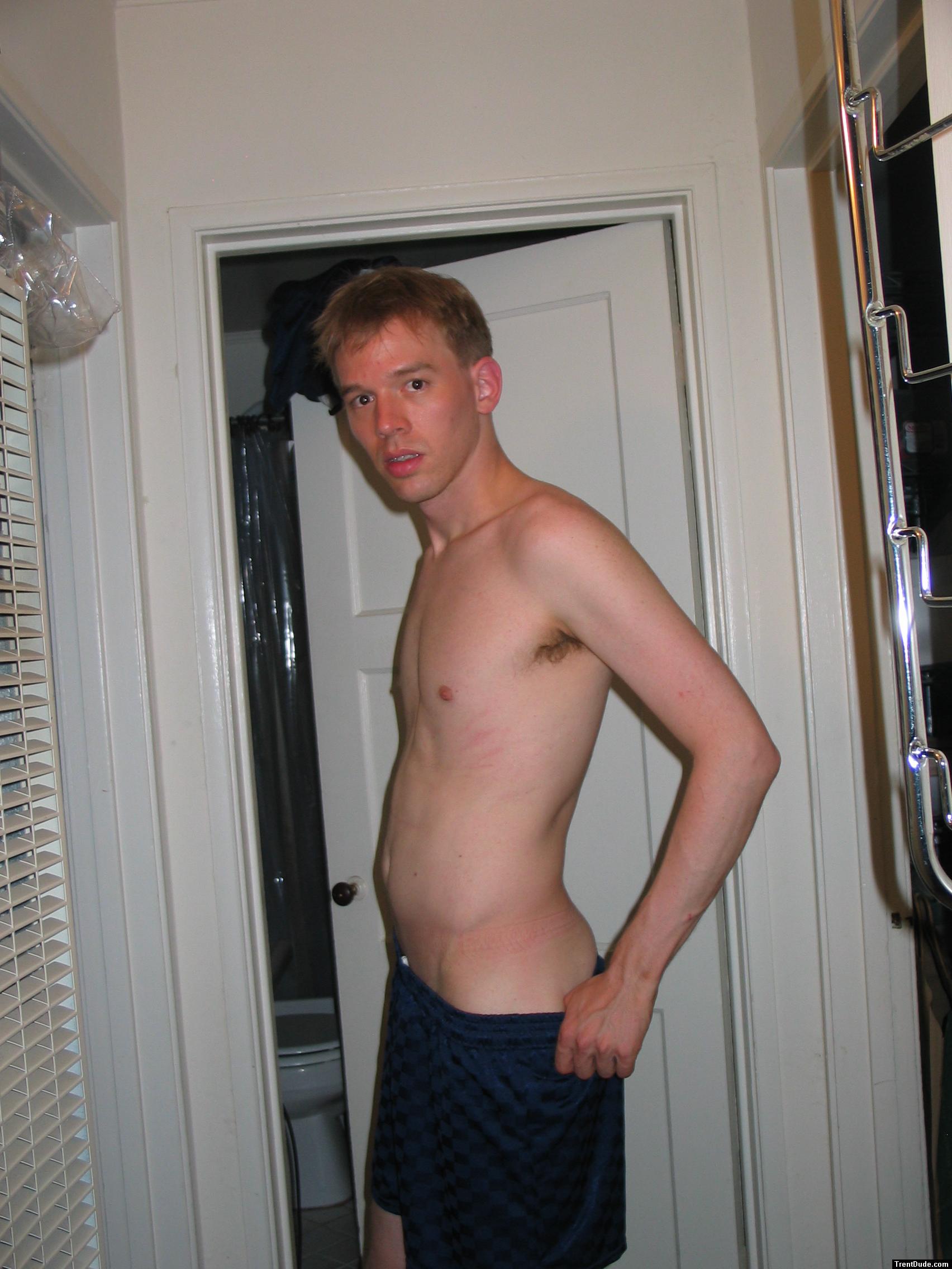 Blue Umbro shorts - shirtless