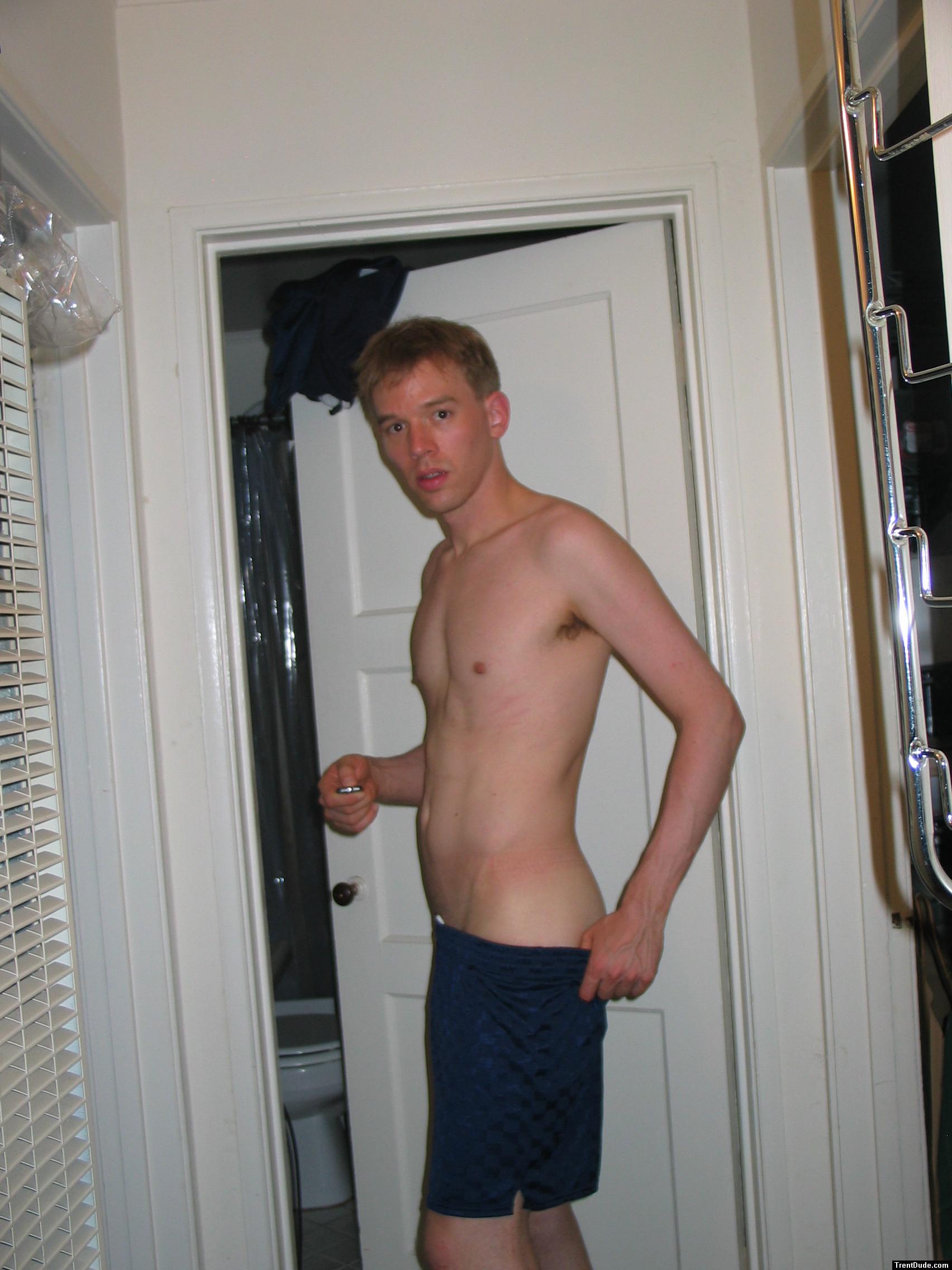 Blue Umbro shorts - shirtless