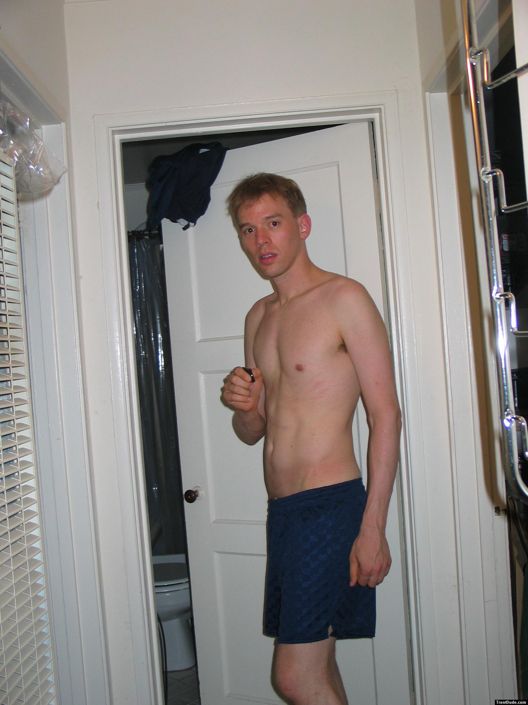 Blue Umbro shorts - shirtless