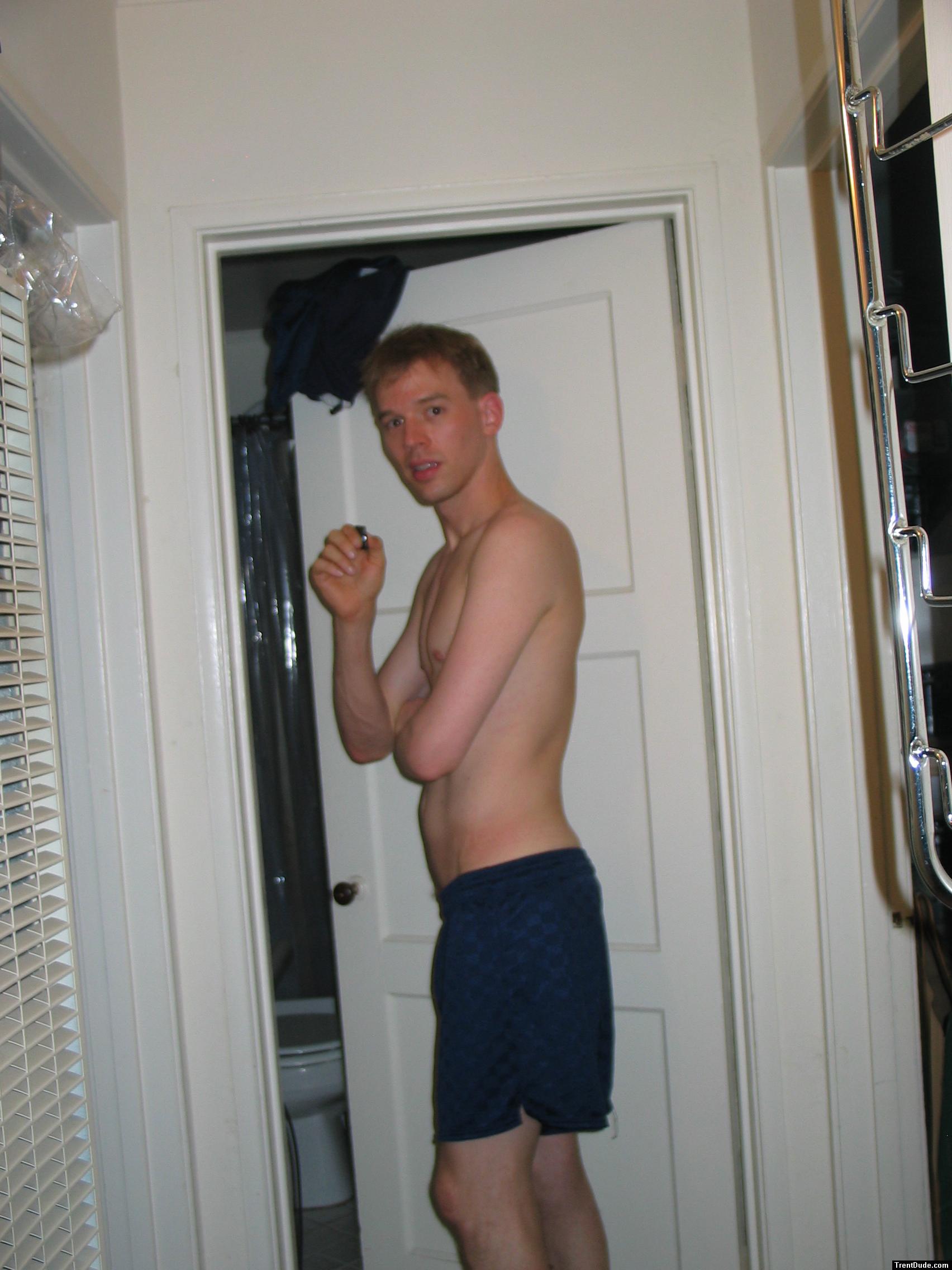 Blue Umbro shorts - shirtless