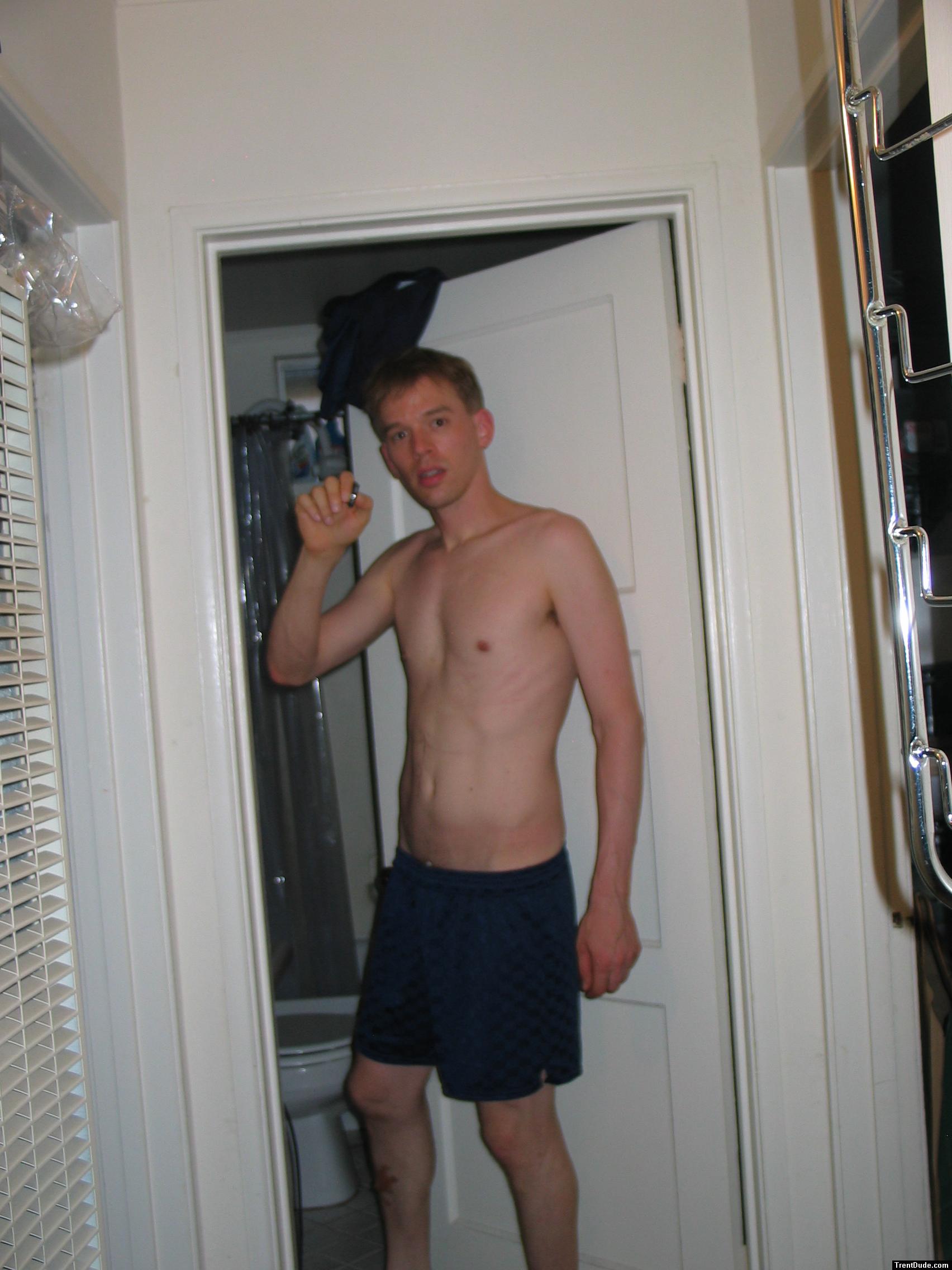 Blue Umbro shorts - shirtless