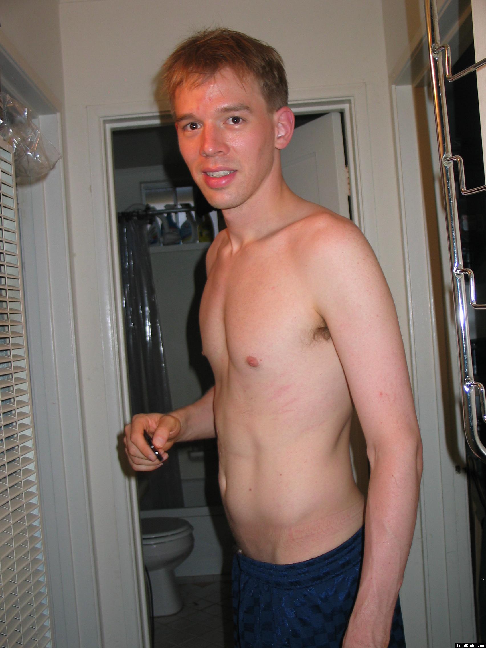Blue Umbro shorts - shirtless