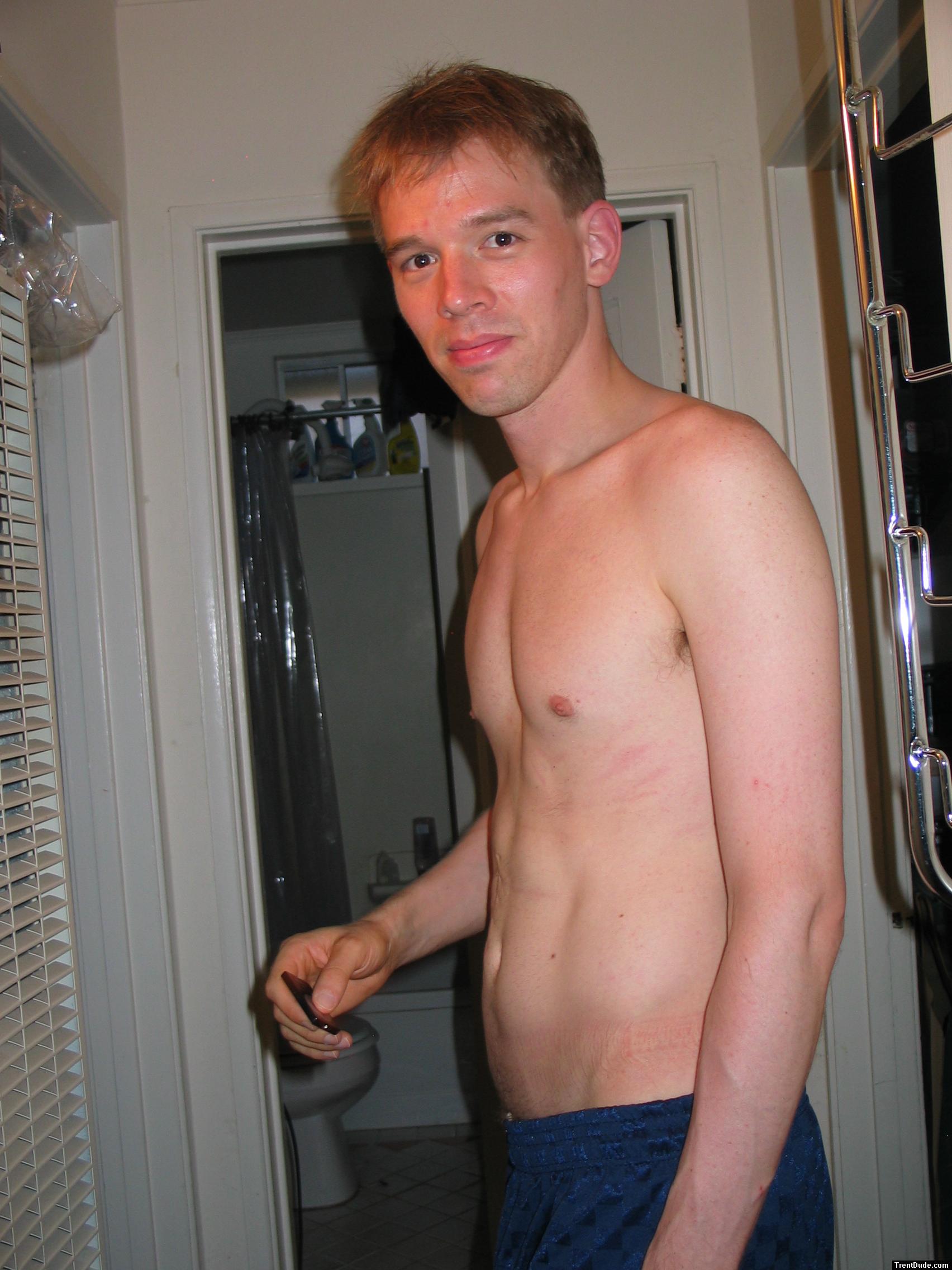 Blue Umbro shorts - shirtless