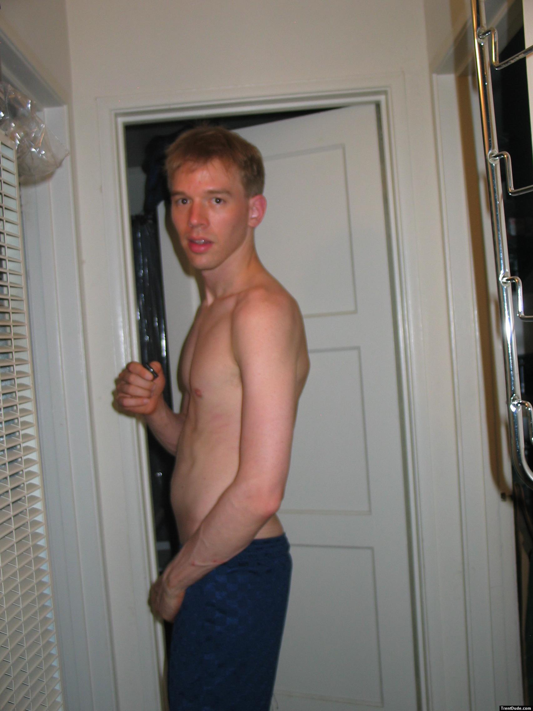 Blue Umbro shorts - shirtless