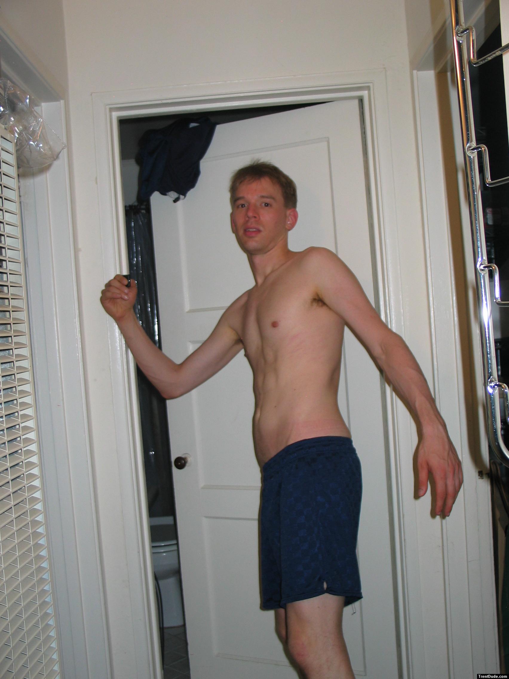 Blue Umbro shorts - shirtless