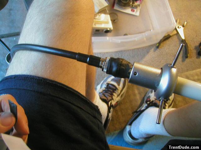 Resting an antenna on the leg - closeup