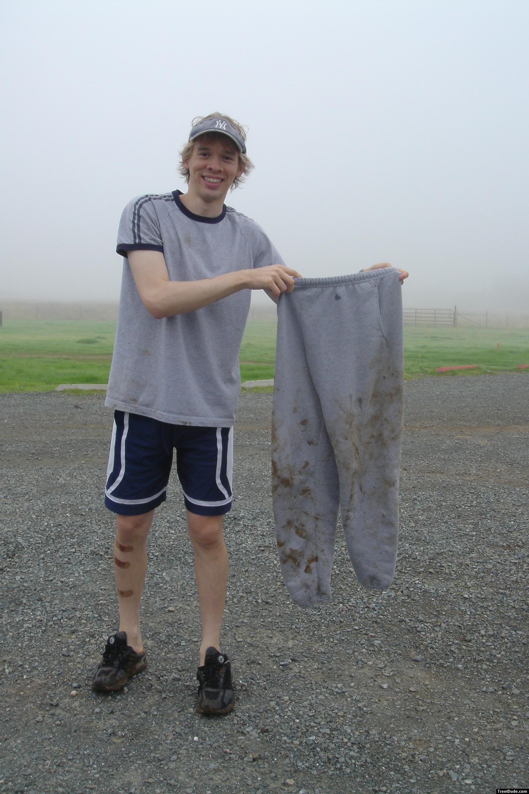 Trent showing off the damage from a tough ride.