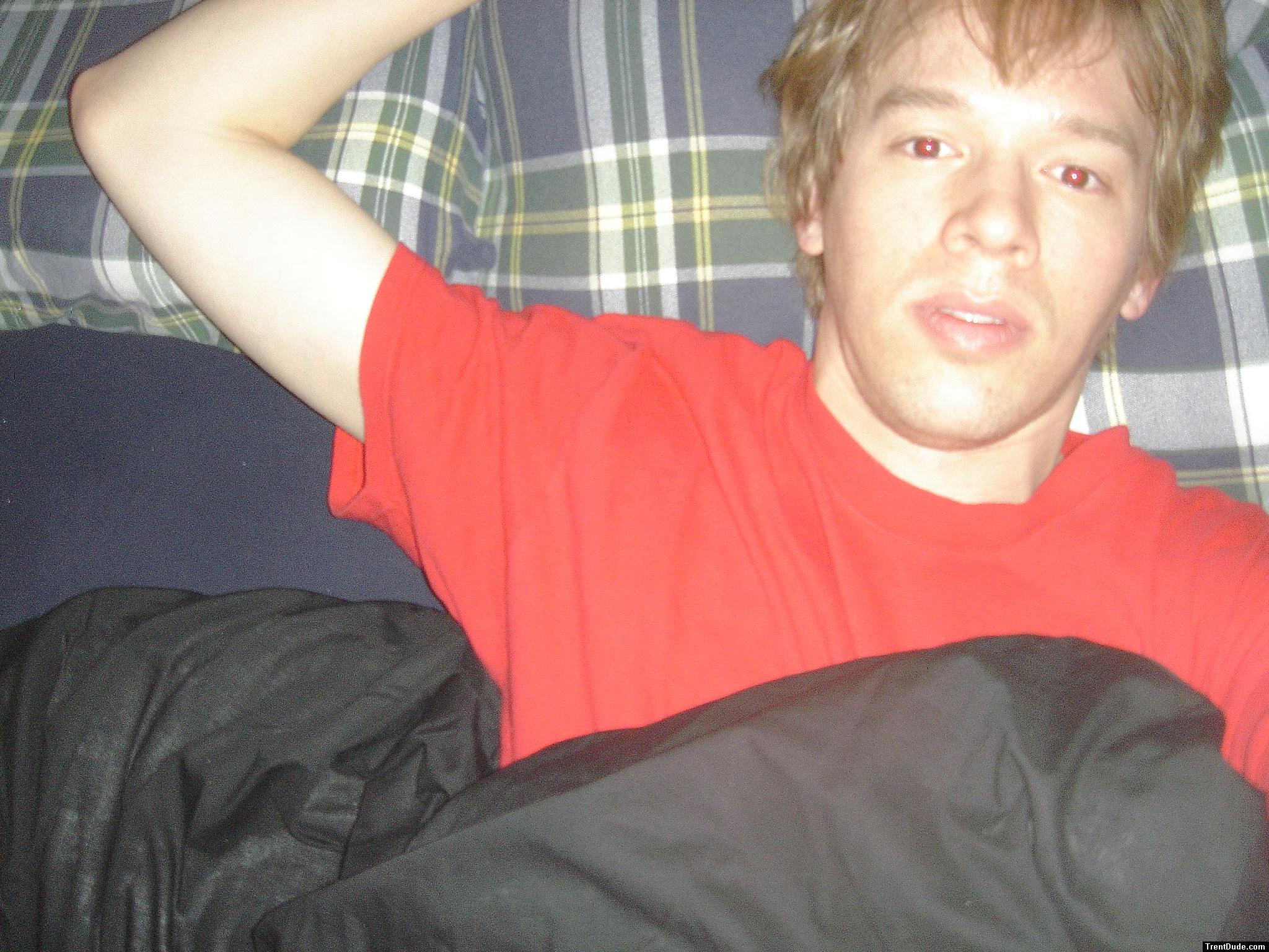 Bed time in red shirt