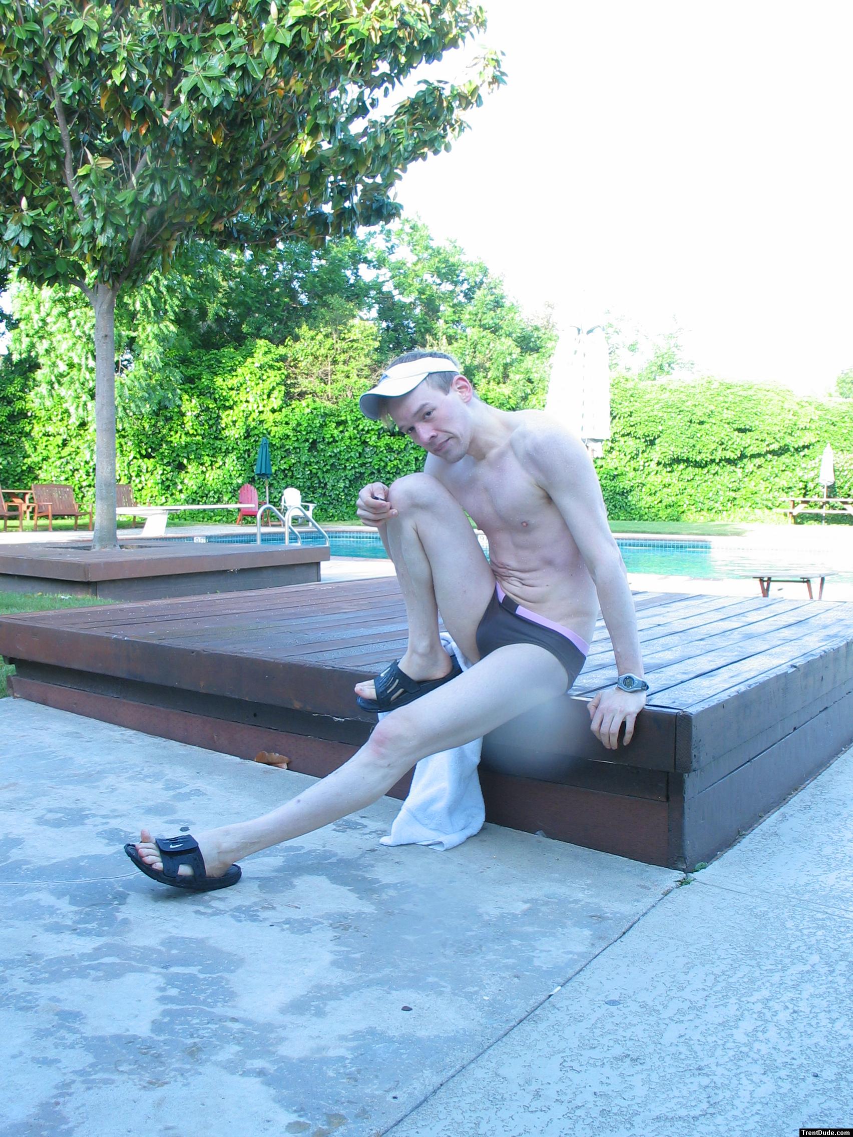 Funky stretching in a swim suit