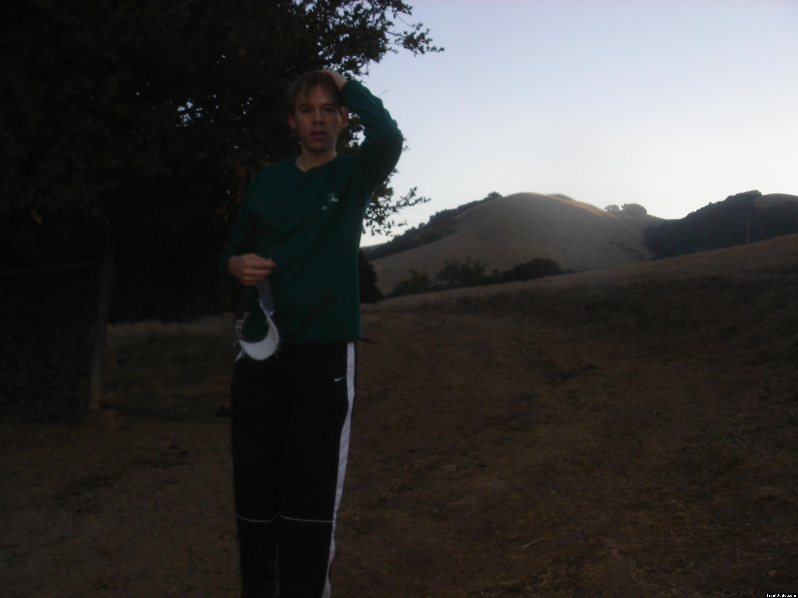 Cross country running in Nike striped pants