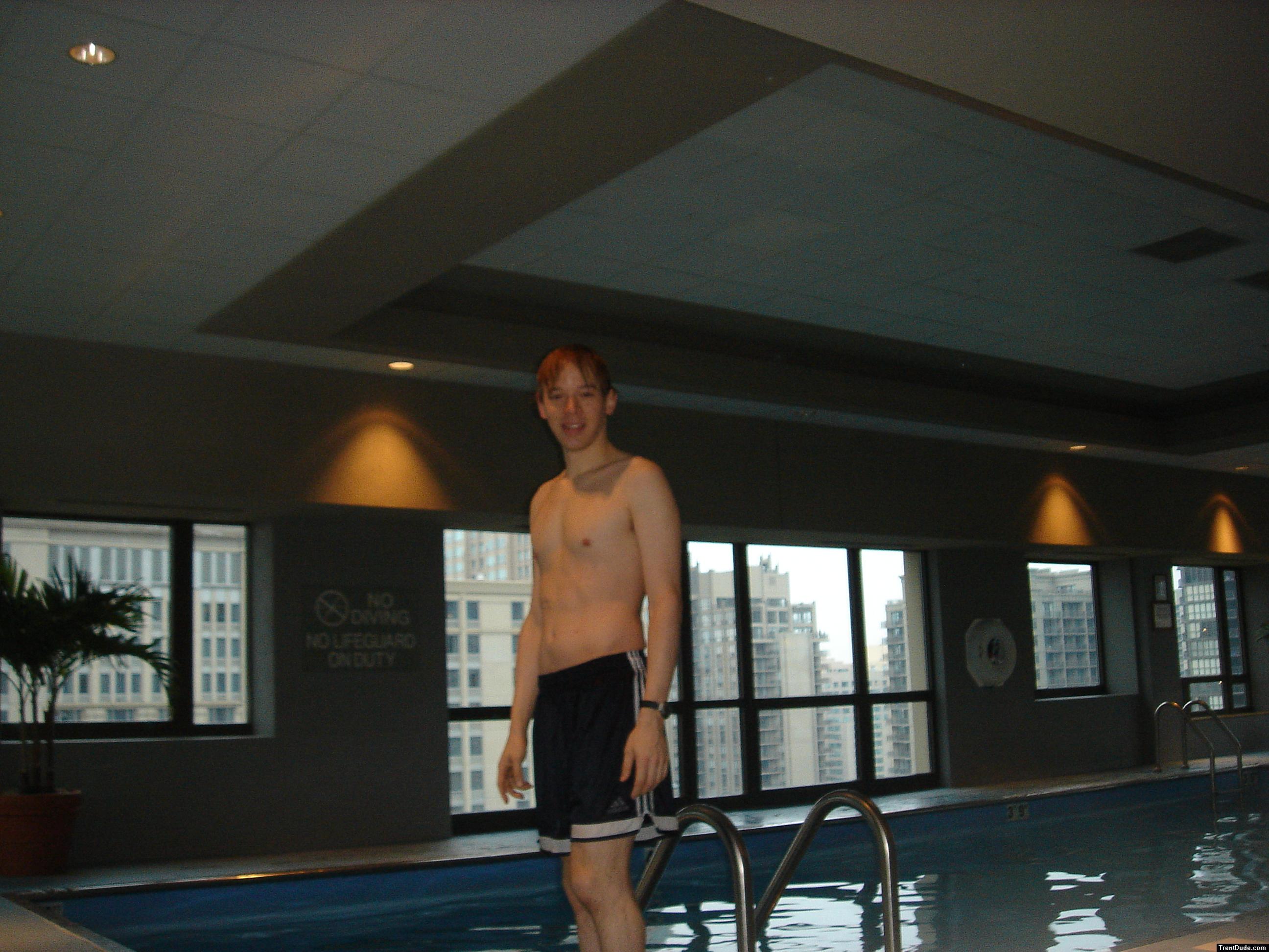 Smiling at the pool (Addidas shorts)