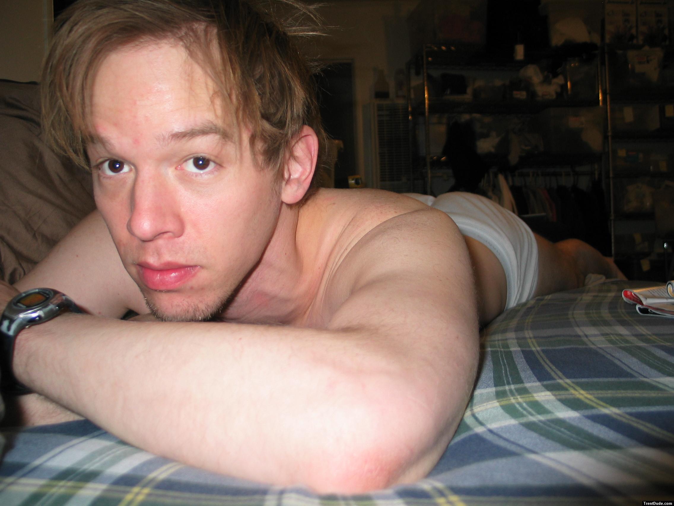 Relaxing in bed with Tightey whteys with a goatee