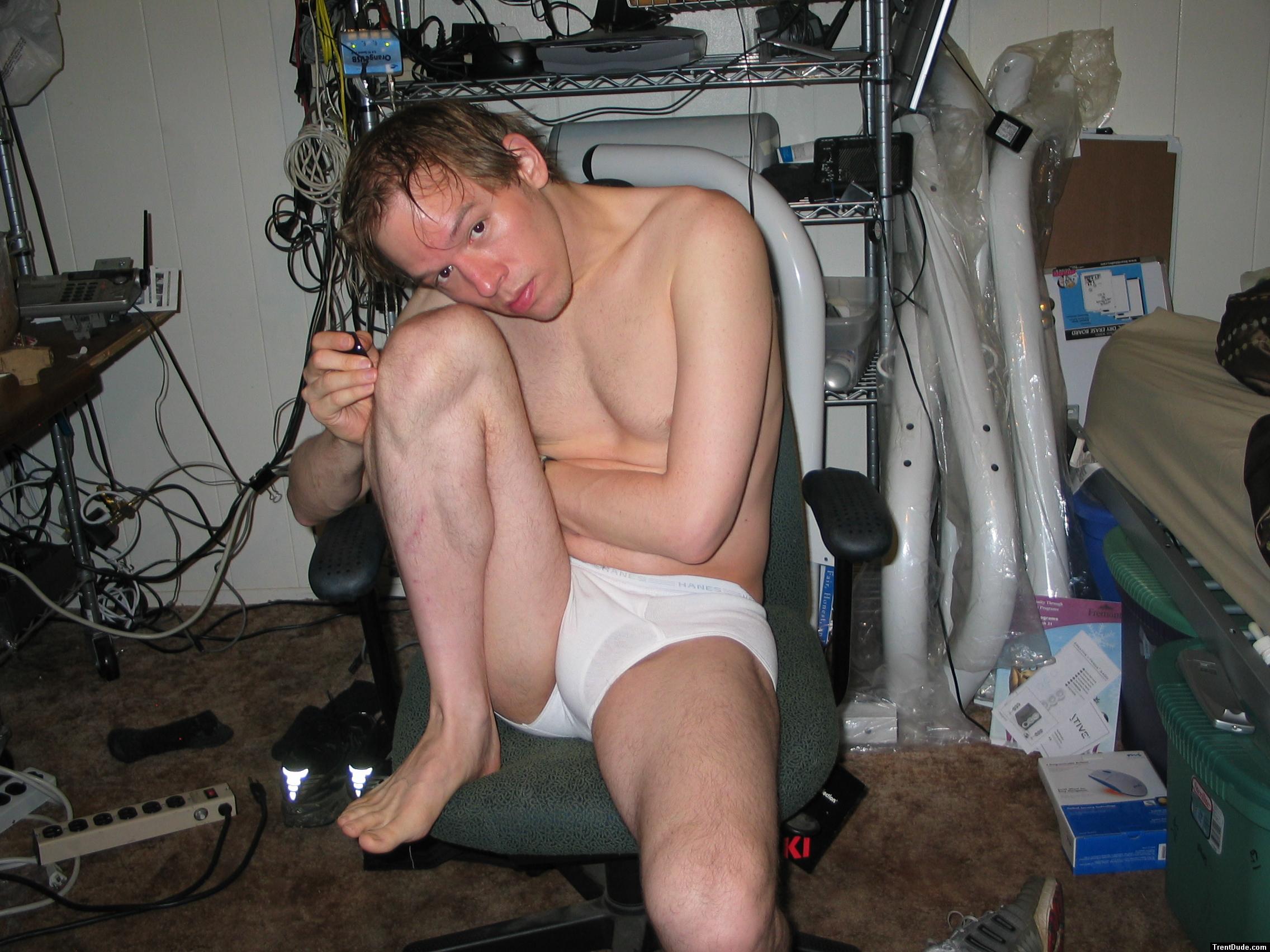 Trying to touch his kneecap to his cheek