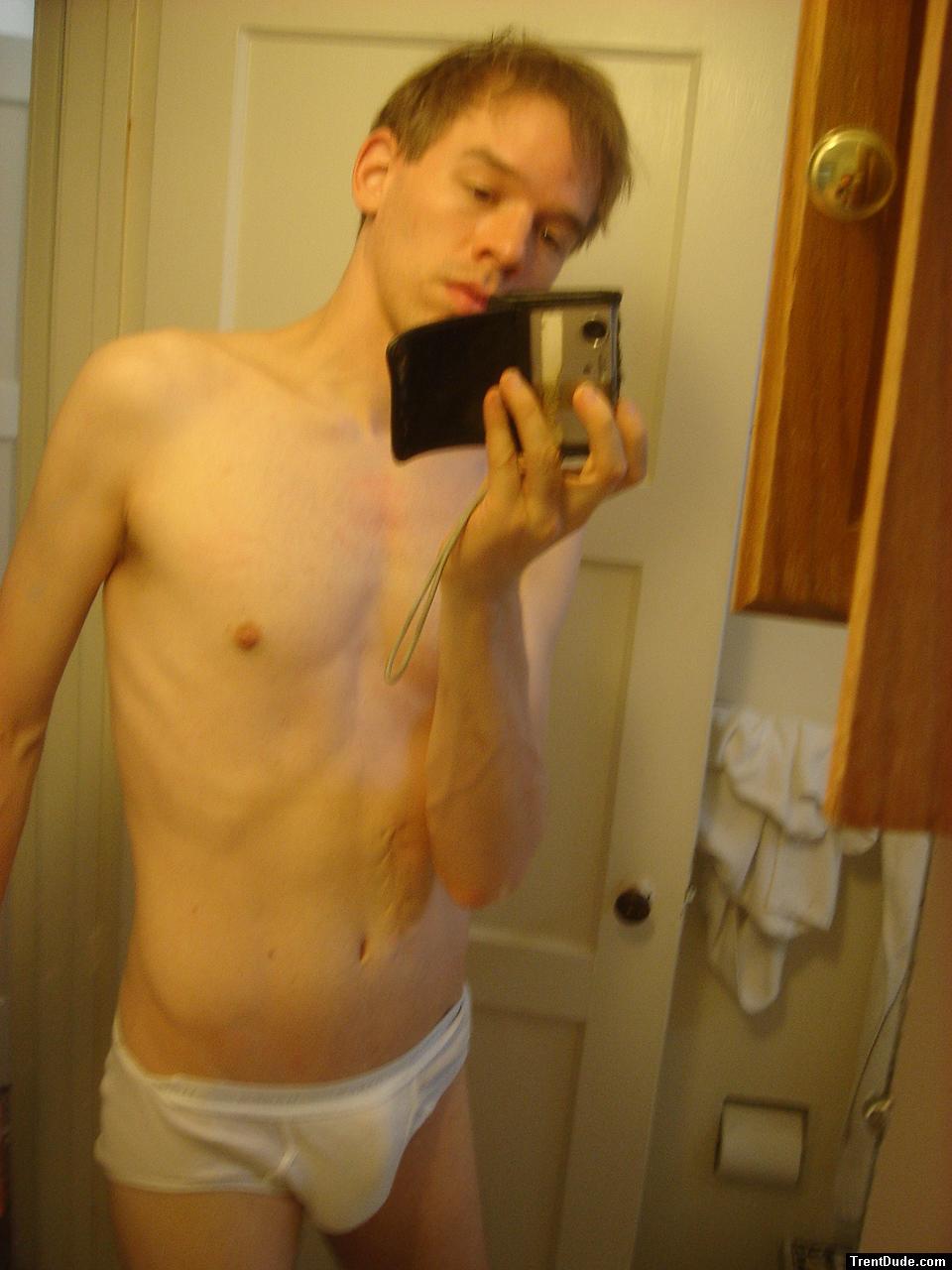 Shirtless in Hanes tightey whitey briefs