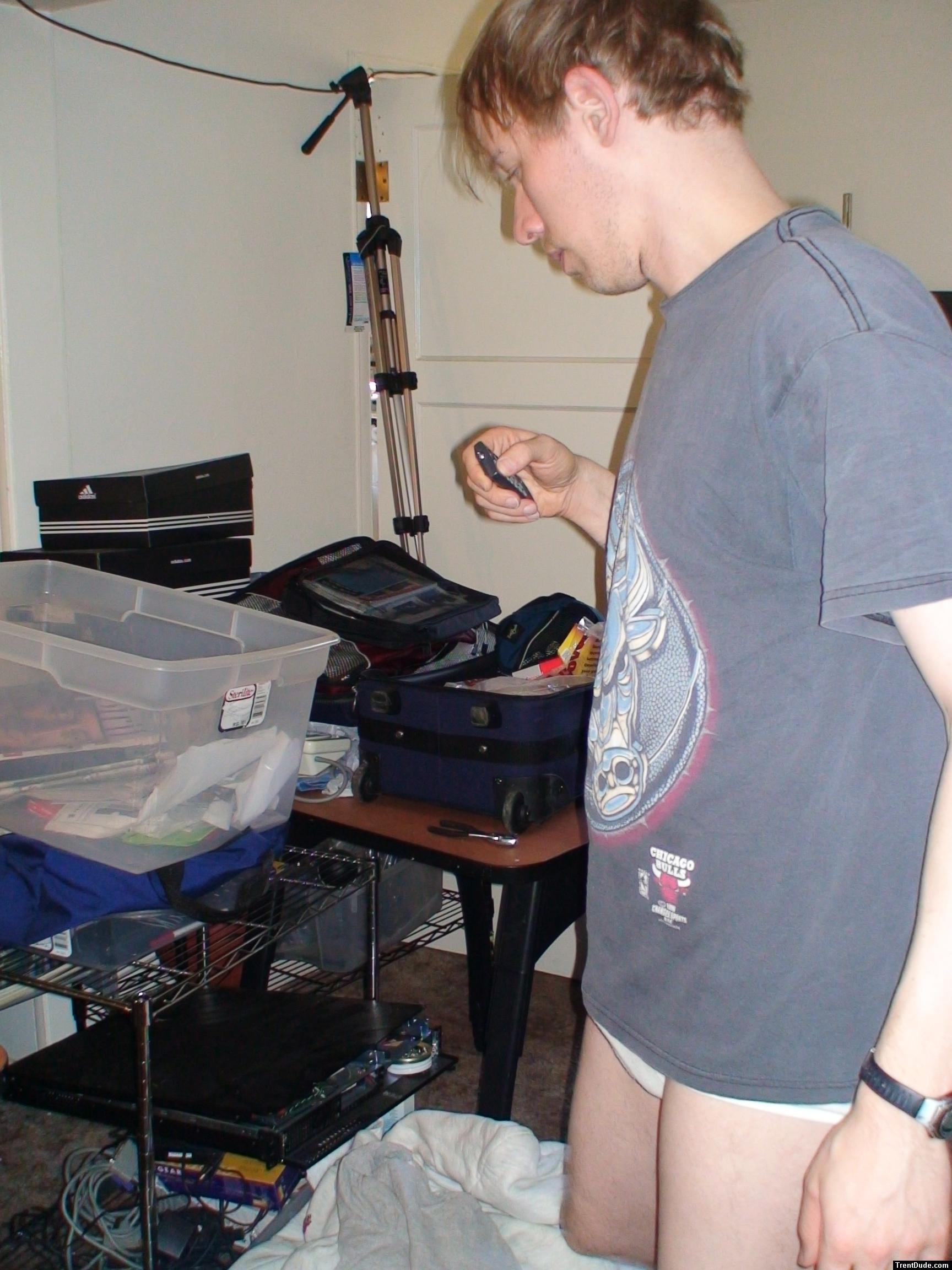Doing housework in tightey whiteys