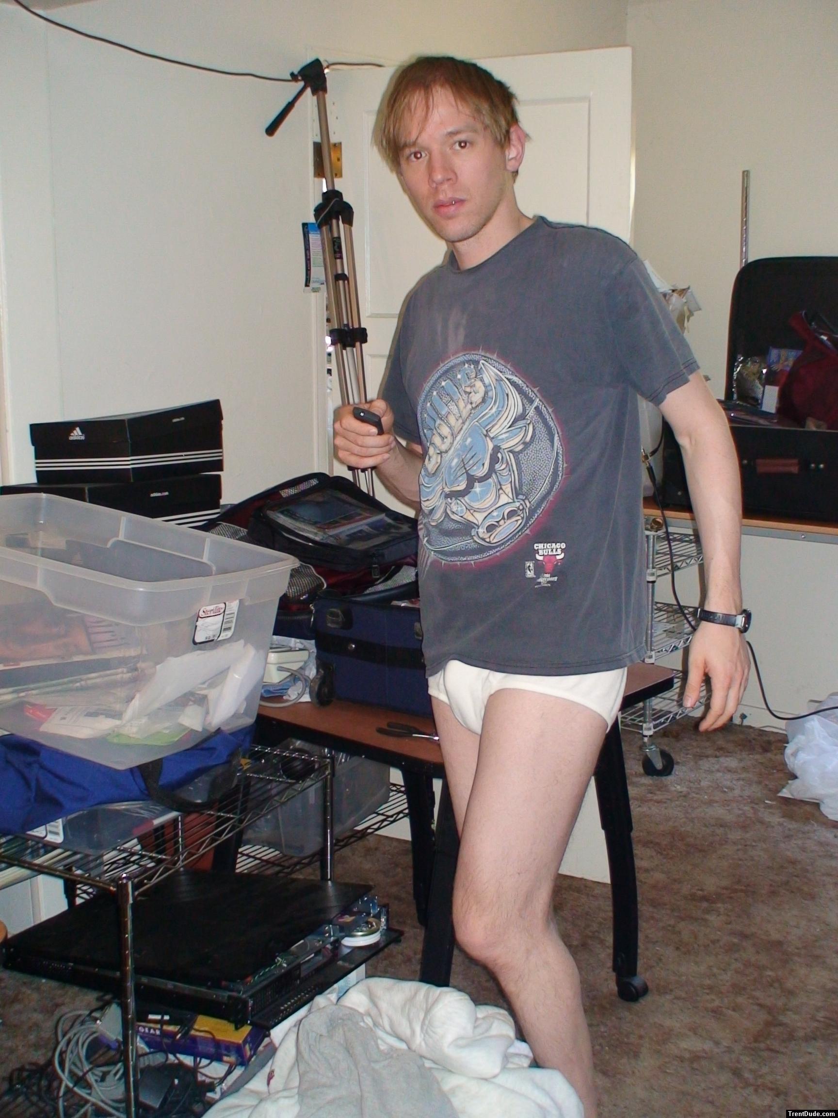 T-shirt resting on thigtey whitey