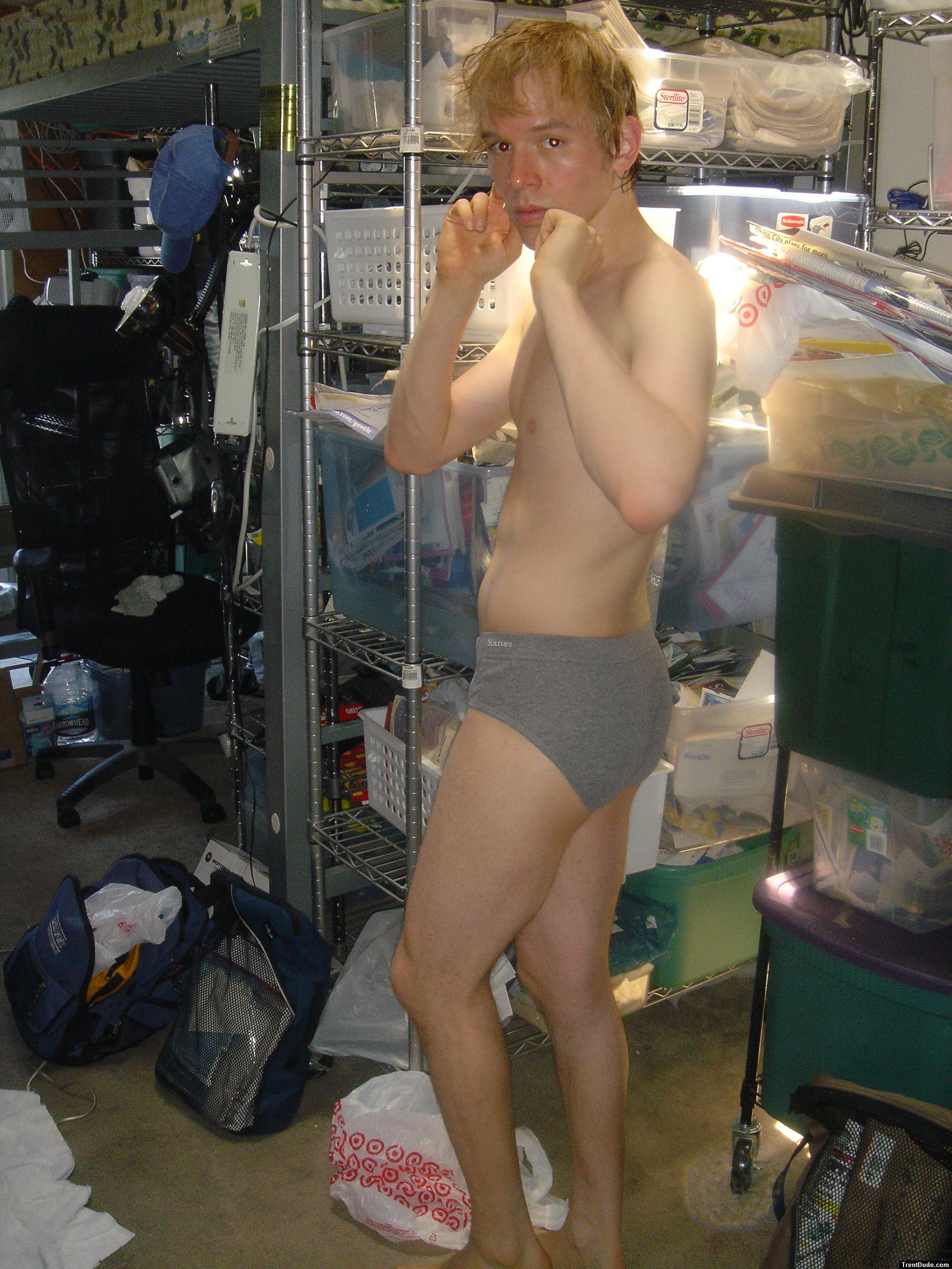 Grey hanes comfort briefs (why is Trent blushing?)