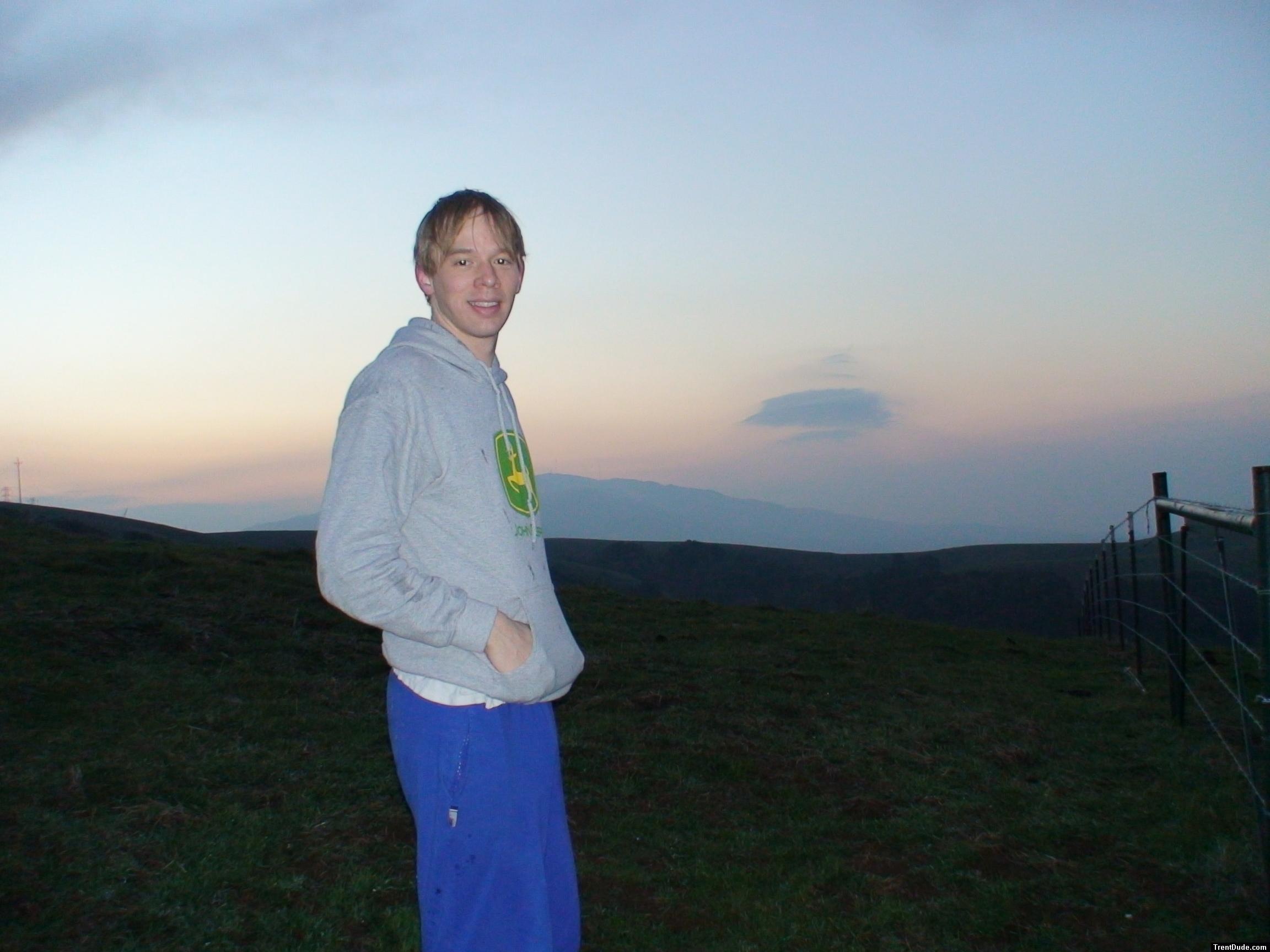 Getting up early to check the cows in blue sweats pants backside)