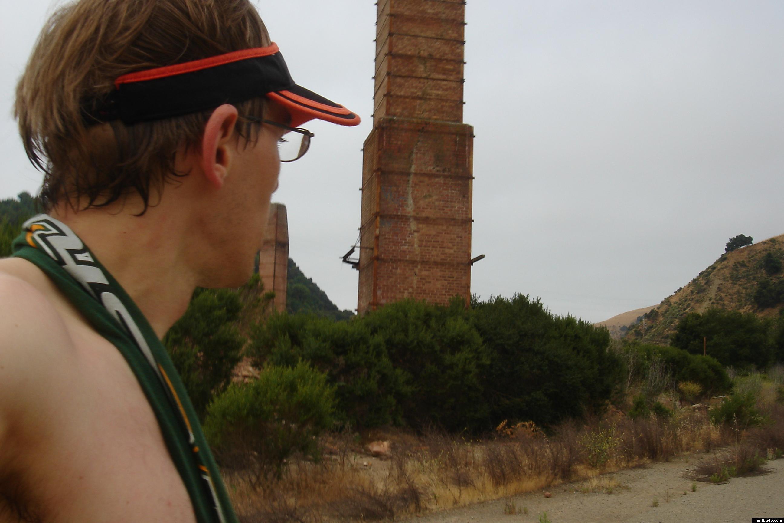 Shirtless in a abandoned brick yard