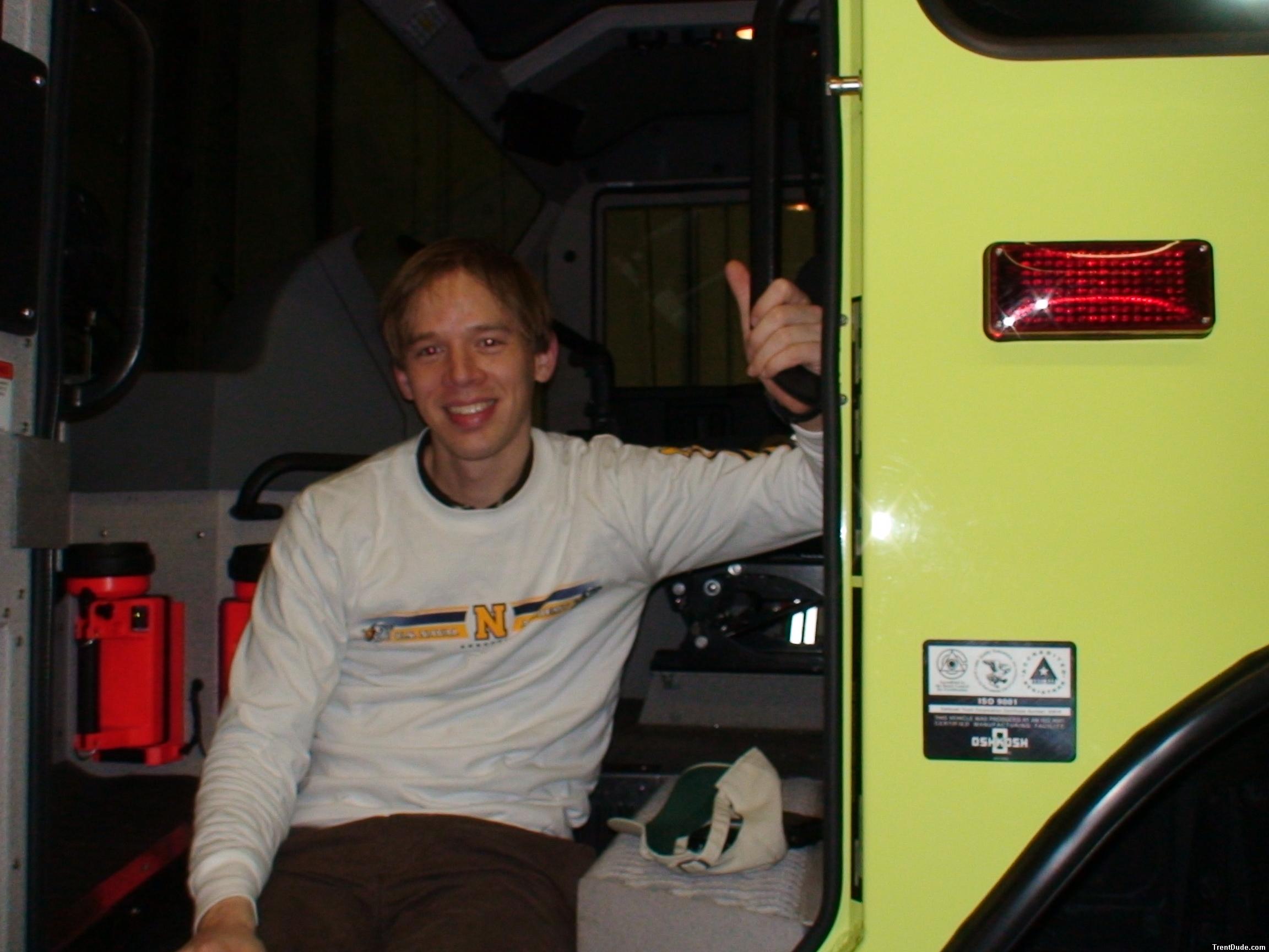 Trent on a fire truck