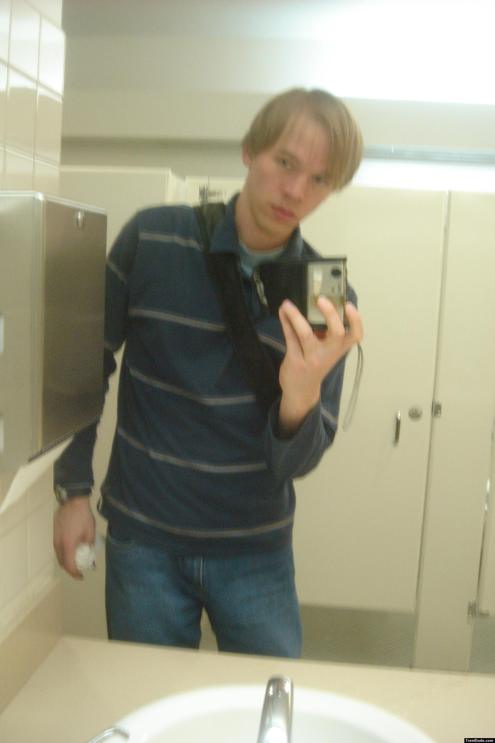 Bathroom at school, quiksilver long sleve shirt, quiksilver jeans