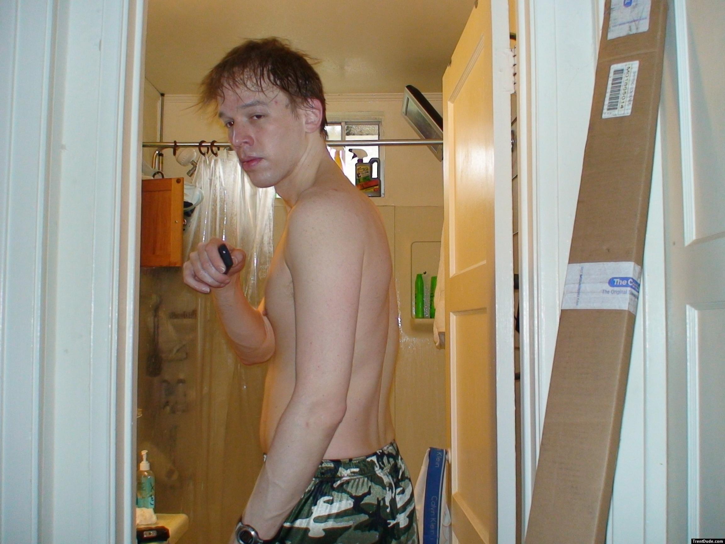 After a shower in boxers (you looked stoned)