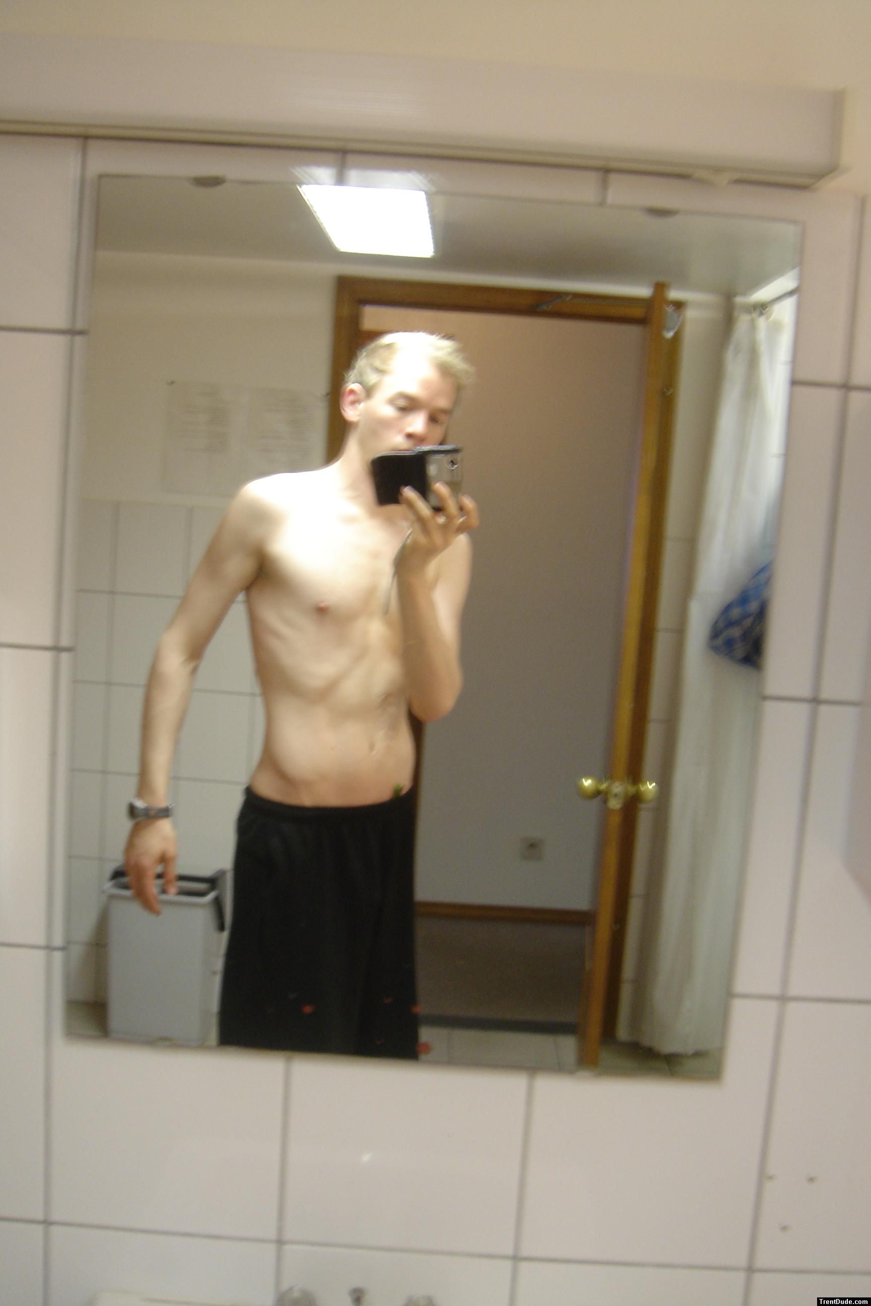 In the shower room at school