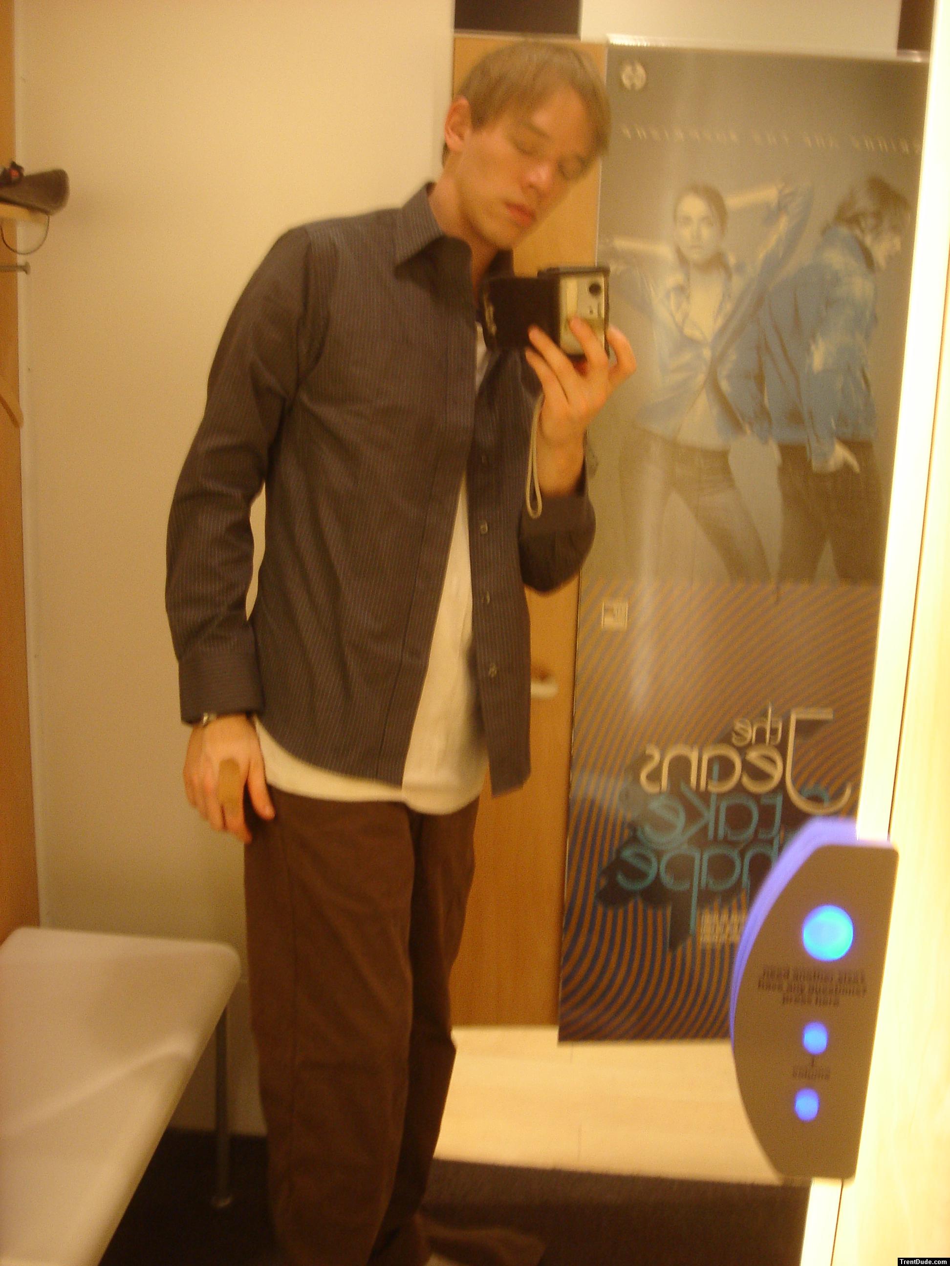 Trying on pants in the Gap store