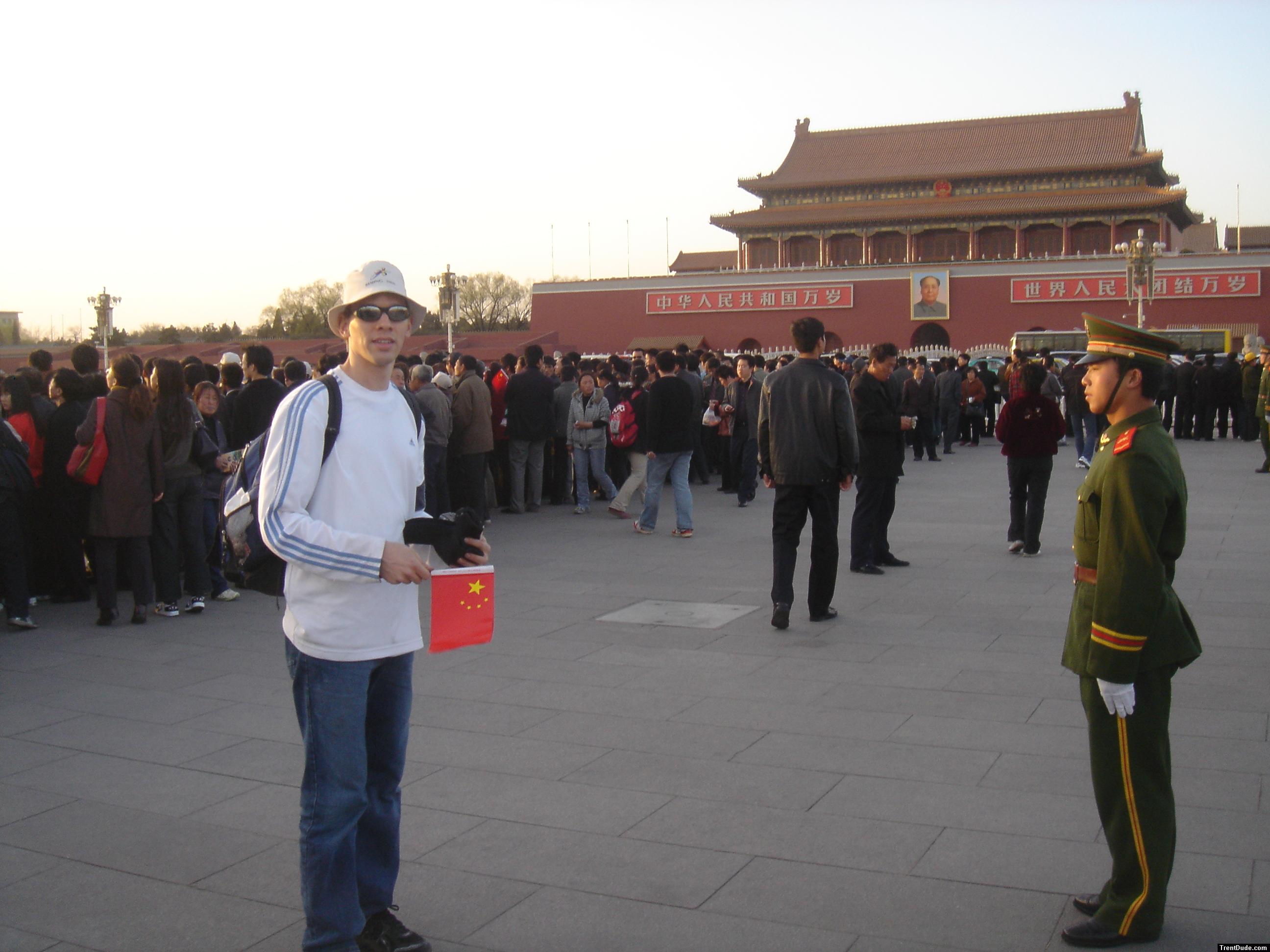 Trent at Tiananmen Square holding China flag! Olympic Team 2008