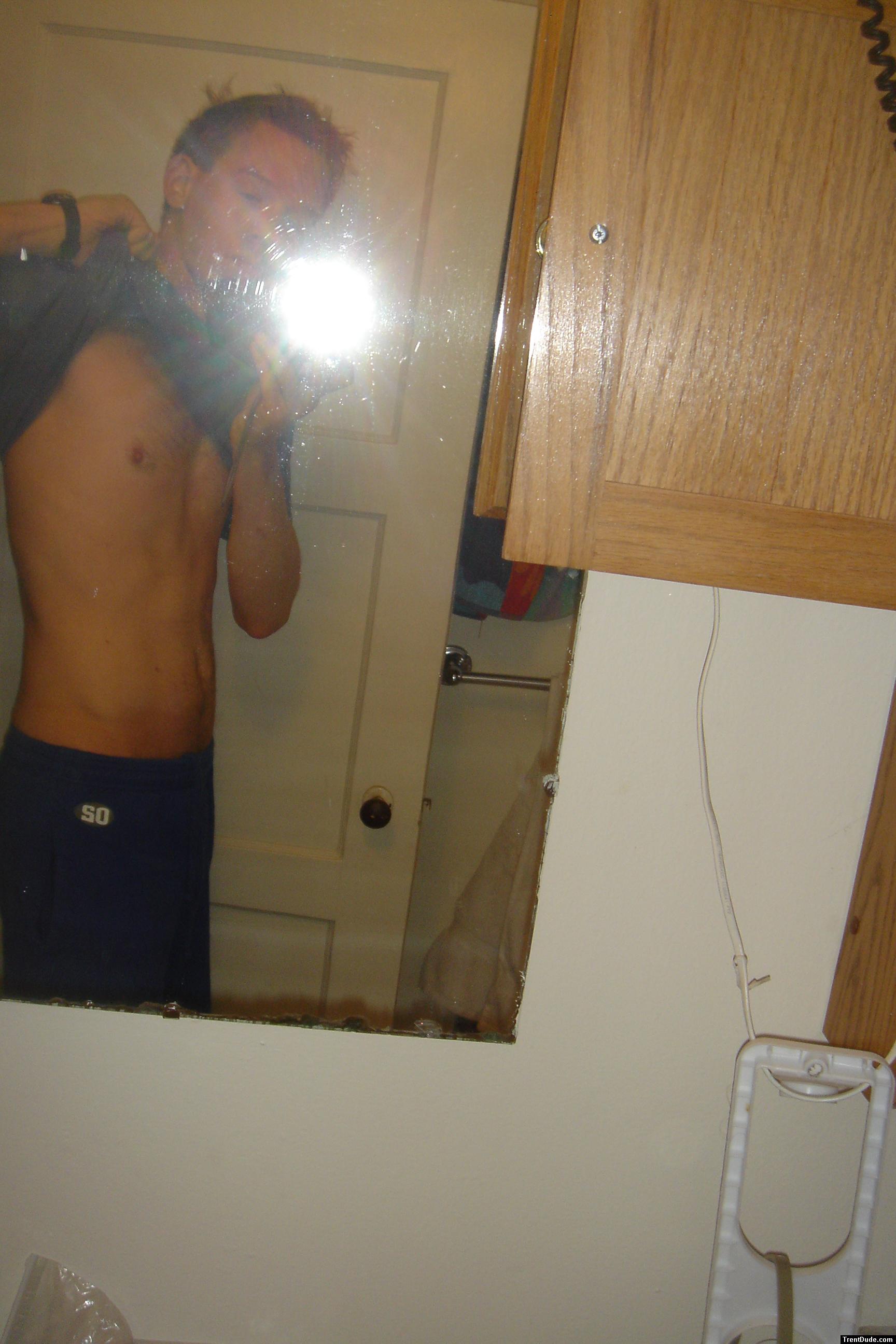 n! Shirtless with blue sweat pants