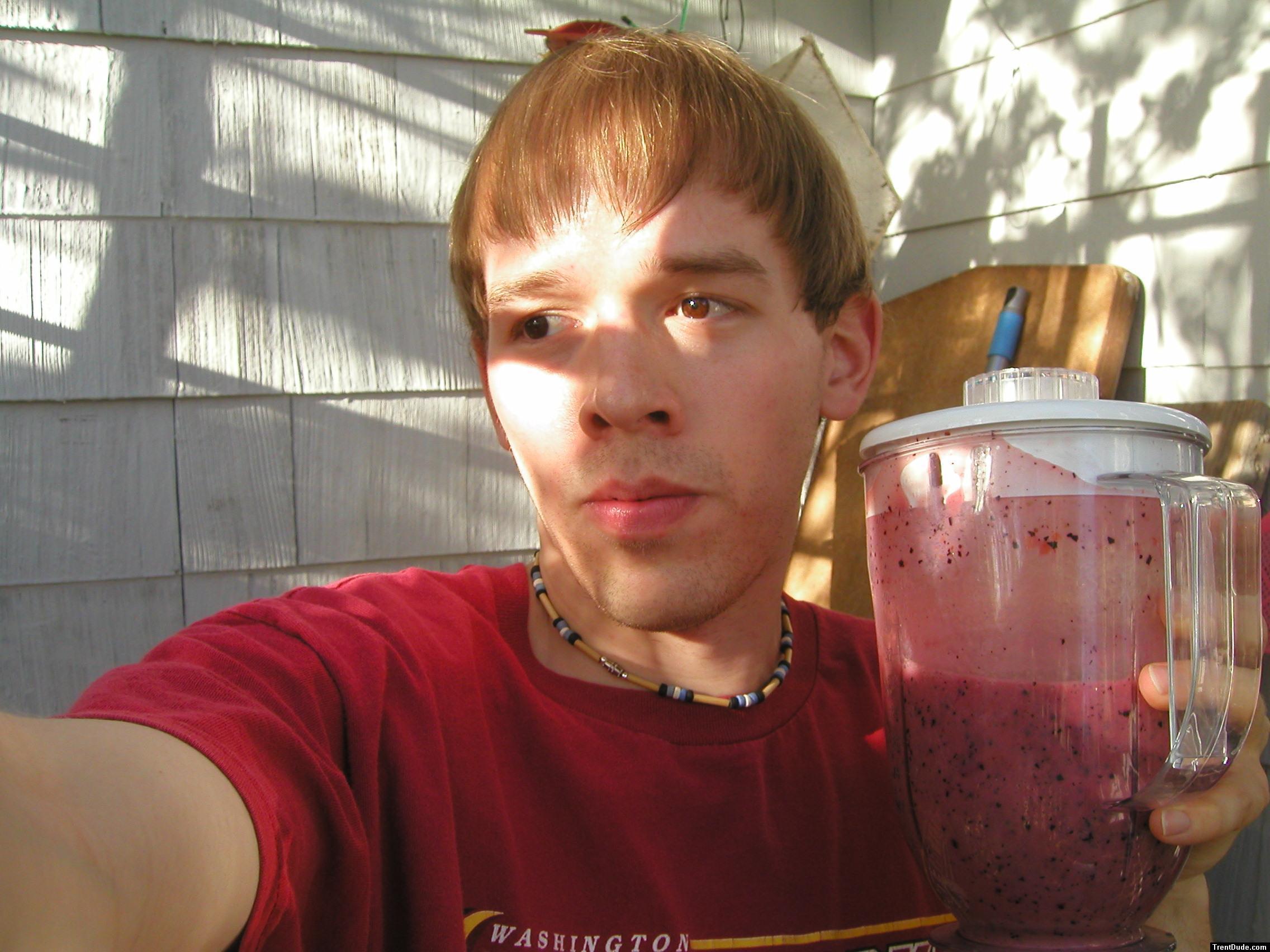 Trent with a berry smoothie, Seattle, Washington