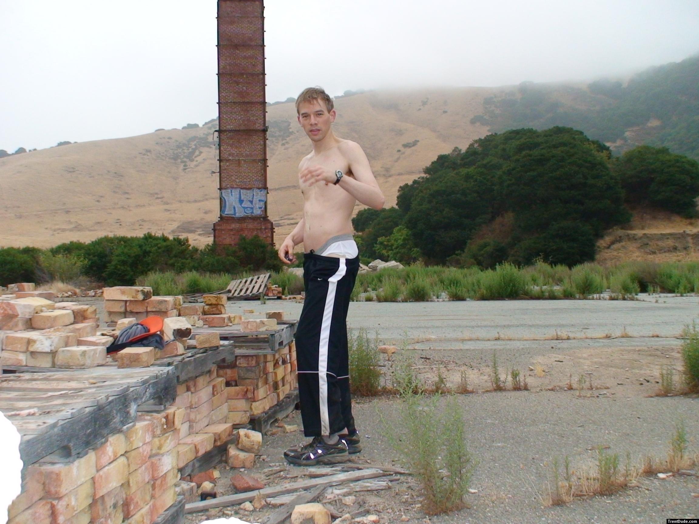 Brickyard photoshoot.   Nike track pants and broken in jockey sport underwear (for sale)