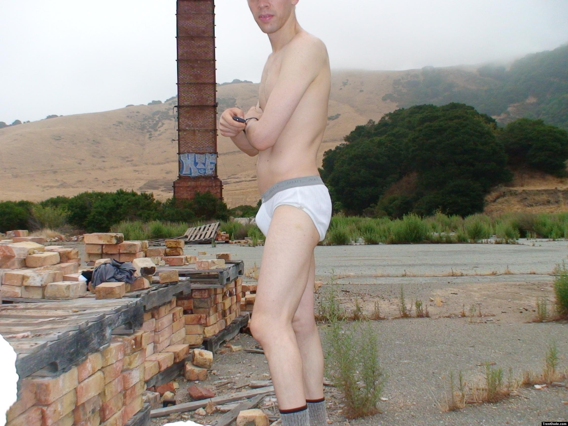 Brickyard photoshoot.   broken in jockey sport underwear (for sale)
