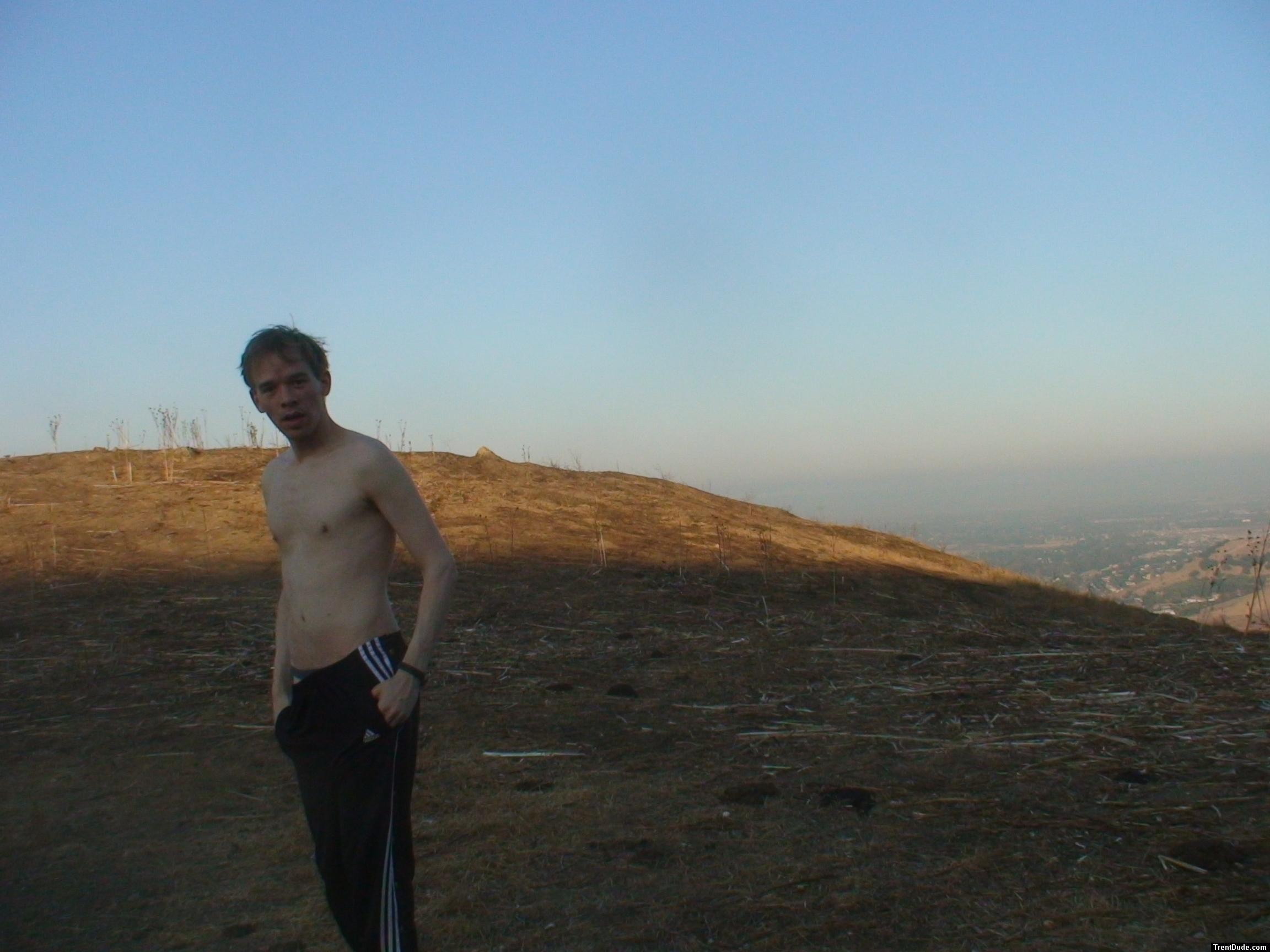 shirtless morning hike