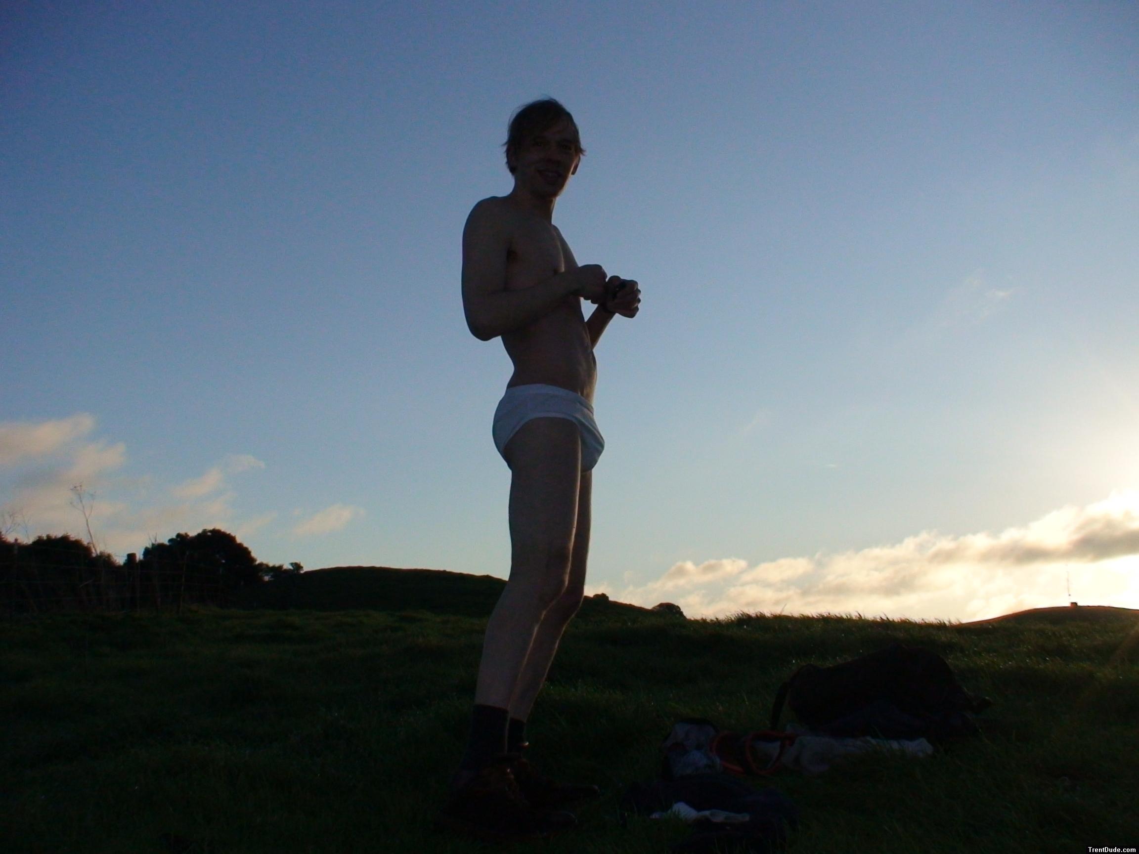 Happy that no one is watching him except for the sun