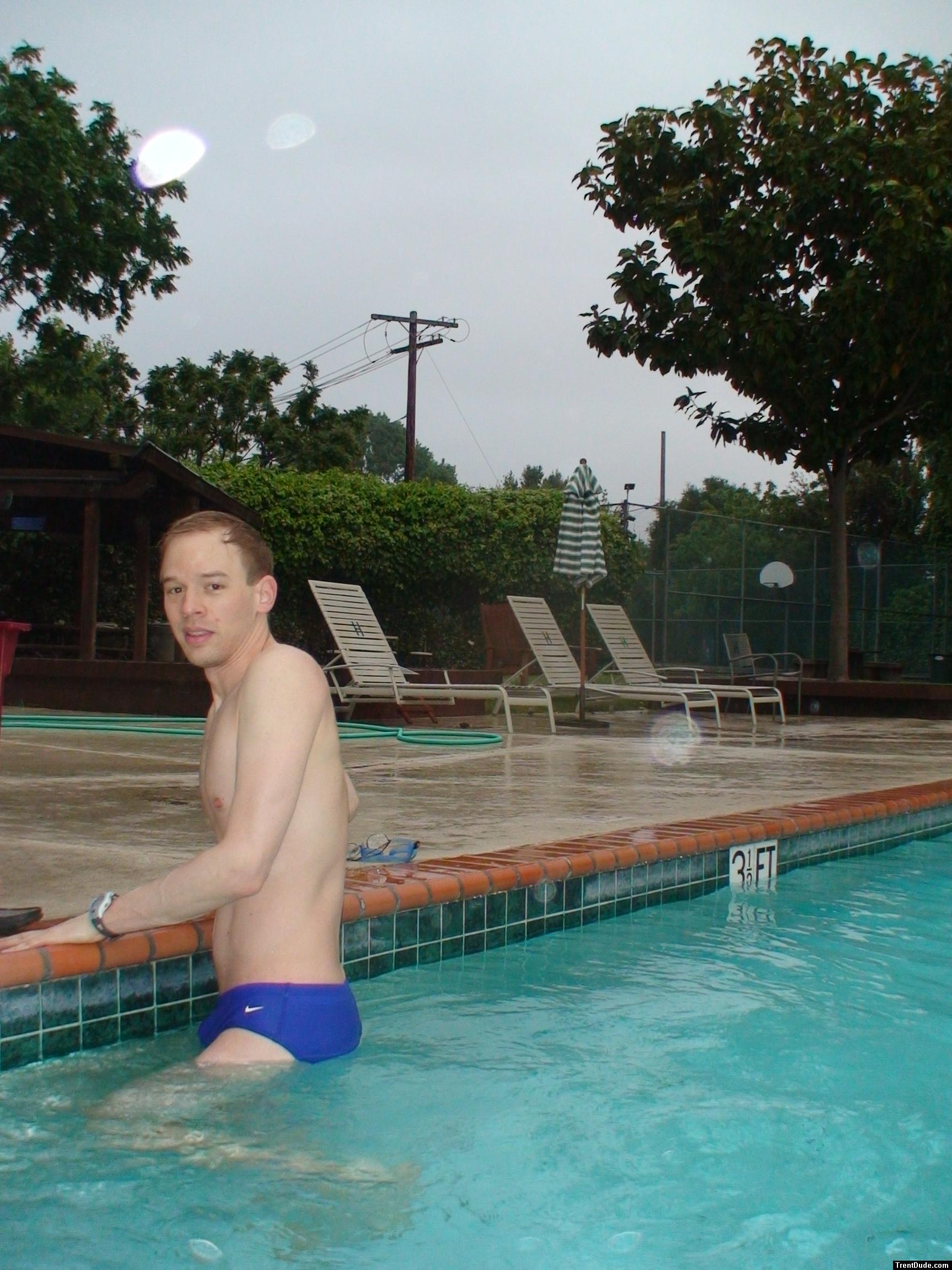 Blue Nike speedo at the pool