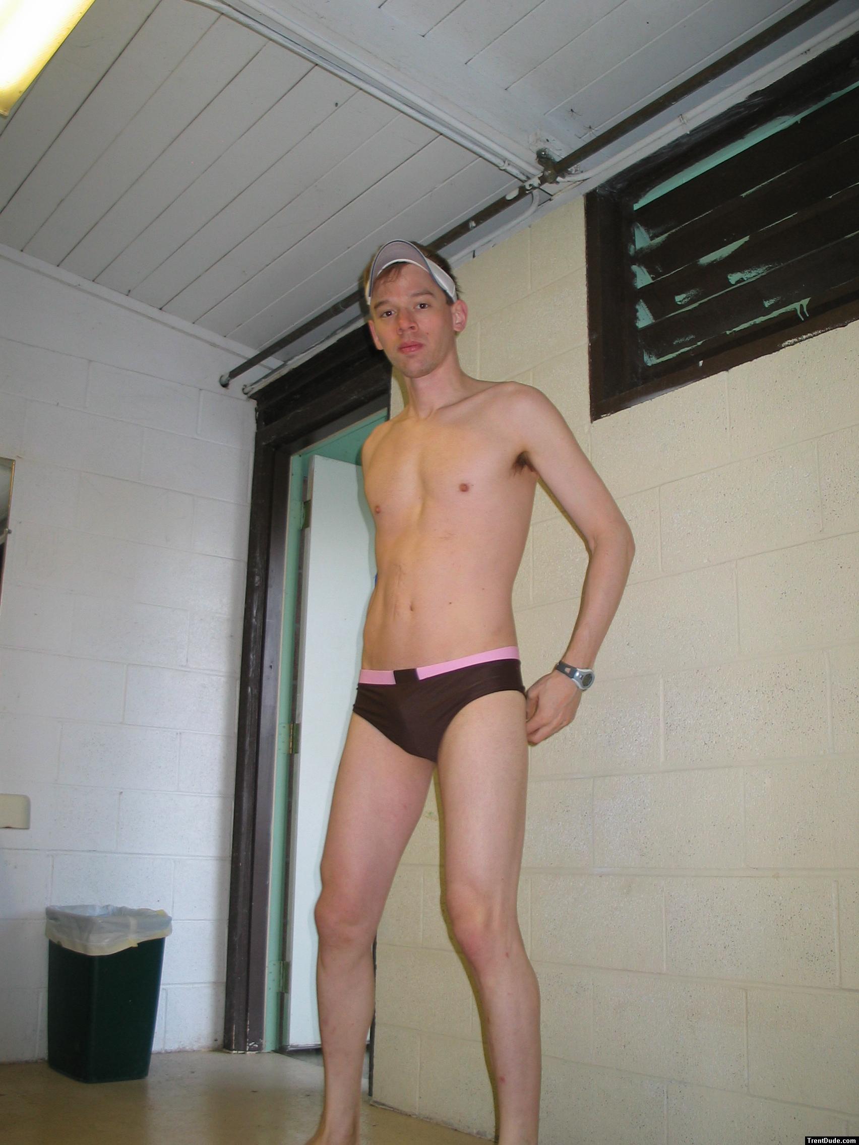 Posing in the locker room - Ami Sanzuri Chocolate Low-Cut Swimsuit from InternationalJock.com
