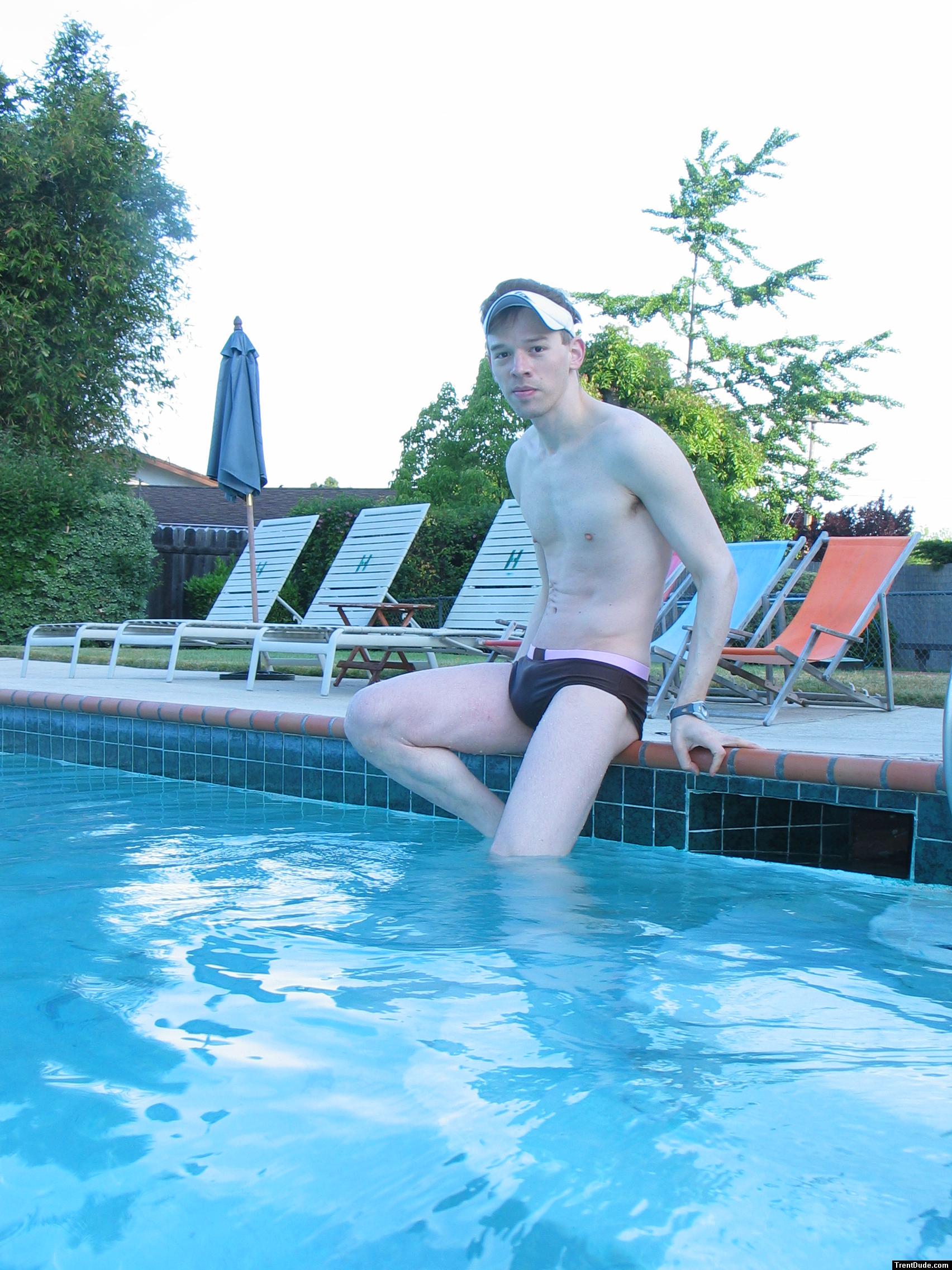 poolside in Ami Sanzuri Chocolate Low-Cut Swimsuit from InternationalJock.com