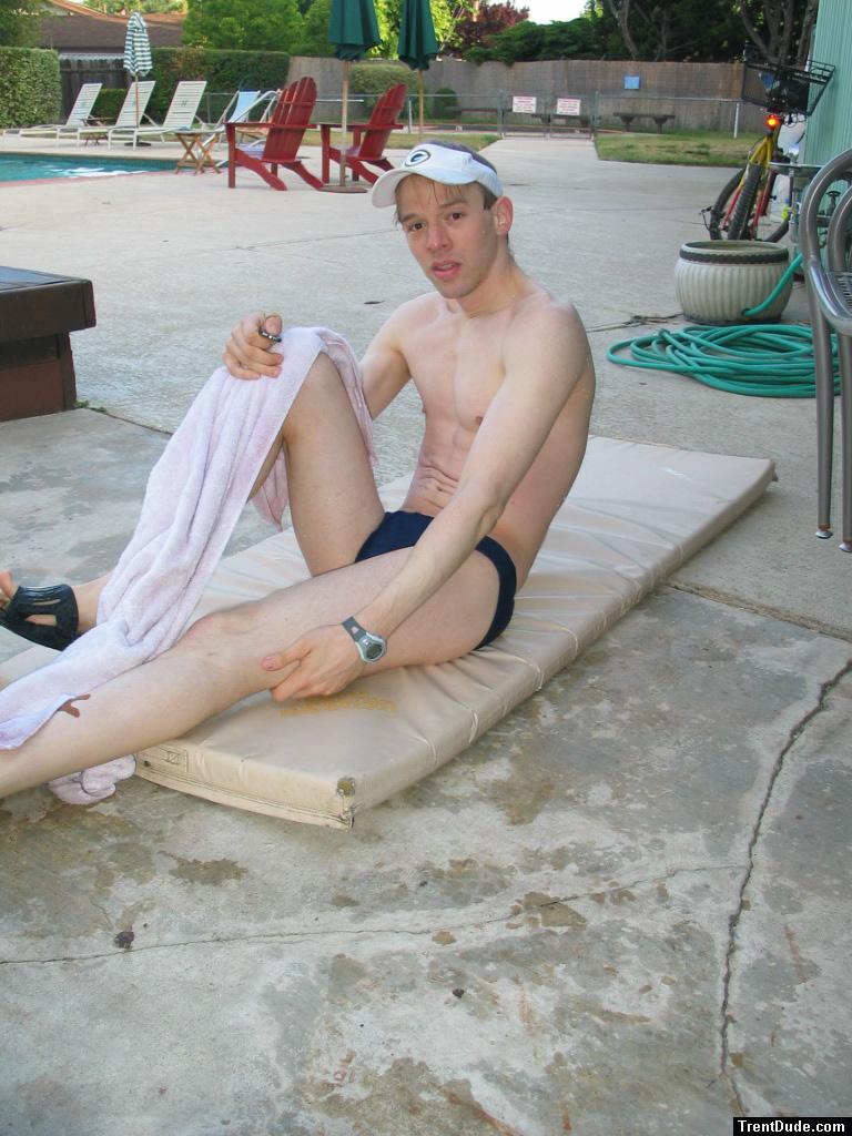 Stretching his legs in a speedo