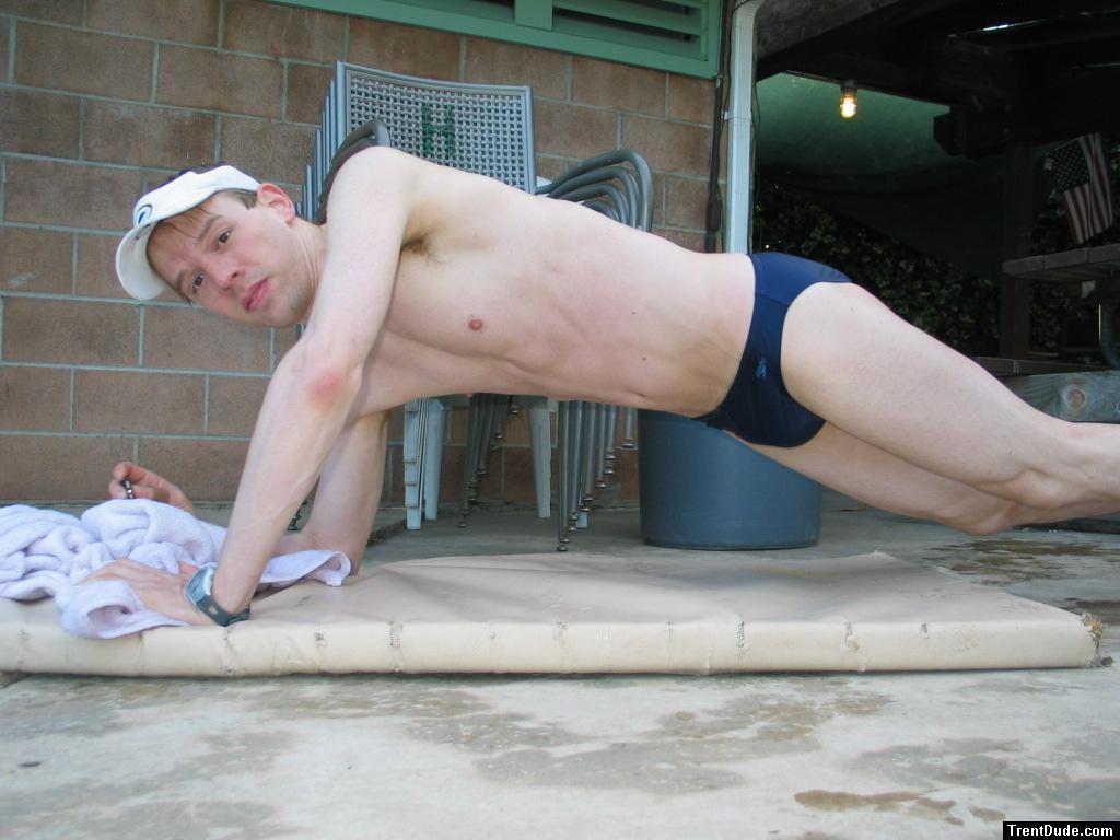 doing a pushup wearing a Speedo Solar 1" Swim Brief from Macys.com