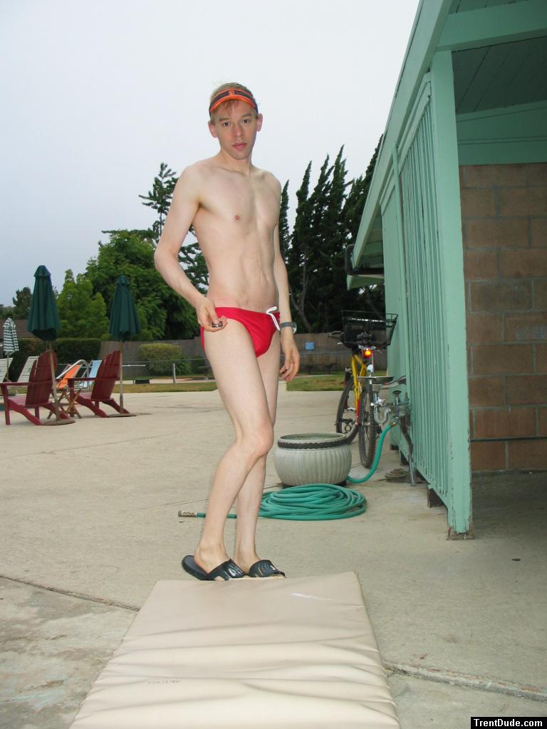Trying to look cute in his new red speedo?