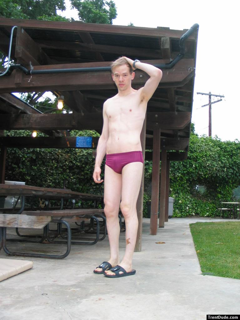 He's wondering if he should have a picnic there in his speedo