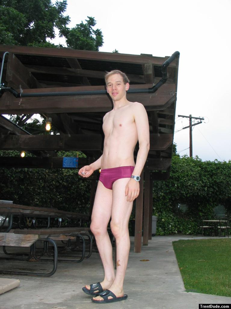 Maroon Speedos at a picnic