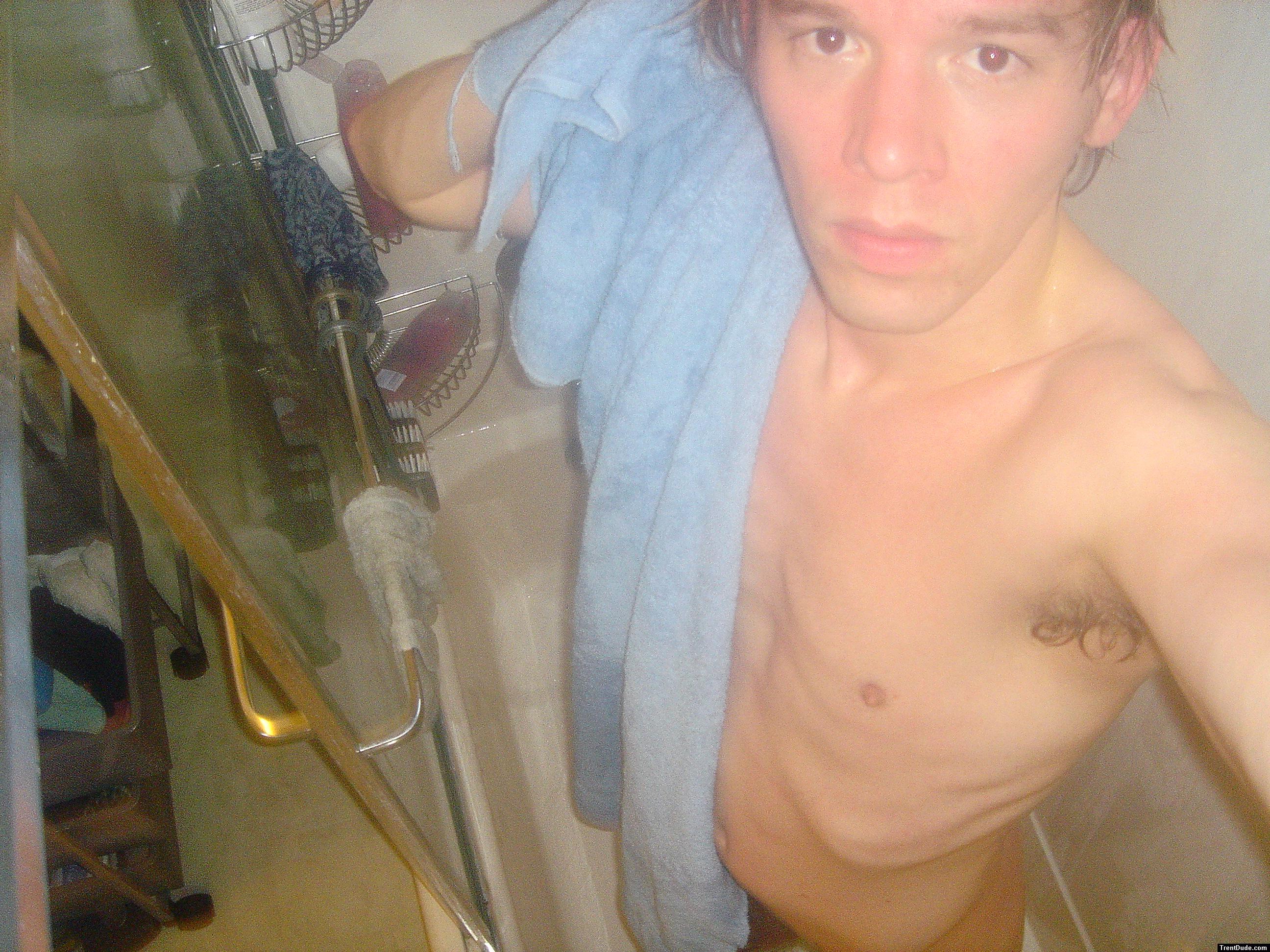 Armpits and abs in the shower.