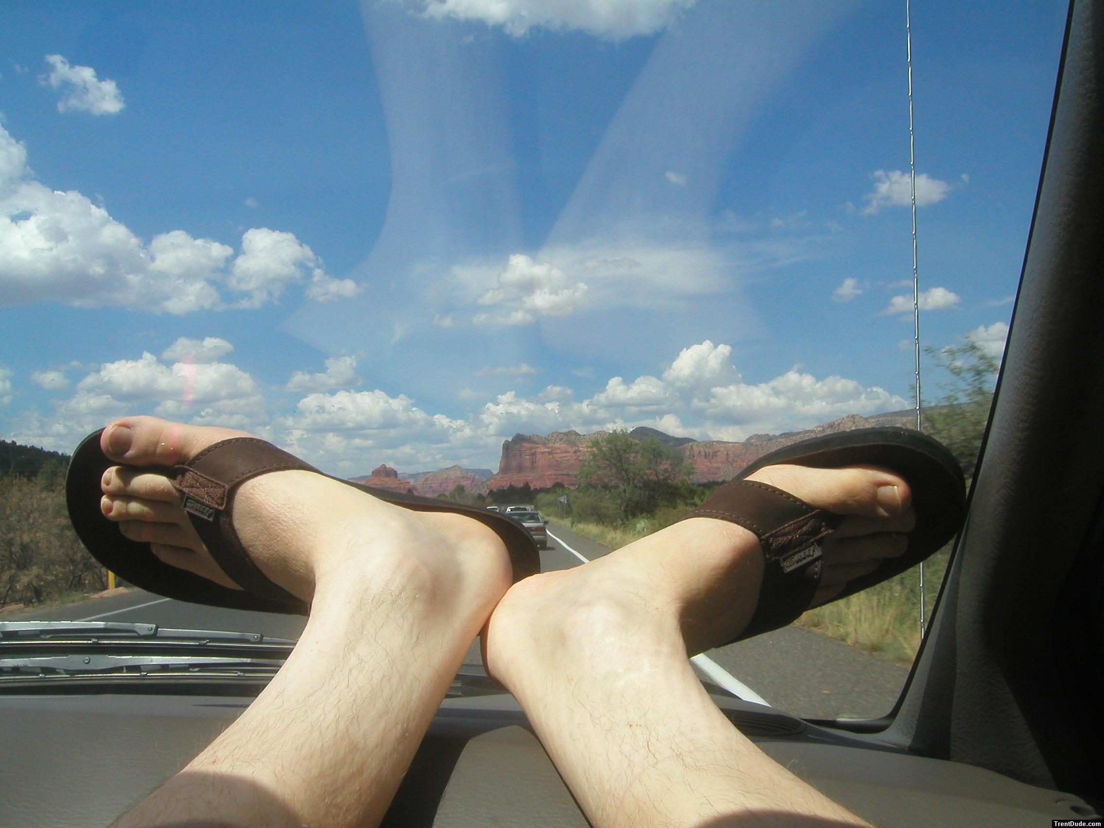 Feet in Reef slippers on an Arizona car ride